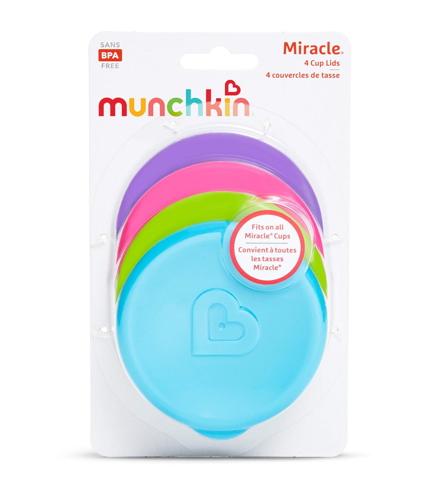 Munchkin Miracle 360 Sippy Cup Lids 4 Count - Pink/Blue/Green/Purple - Buy Online on GoSupps.com