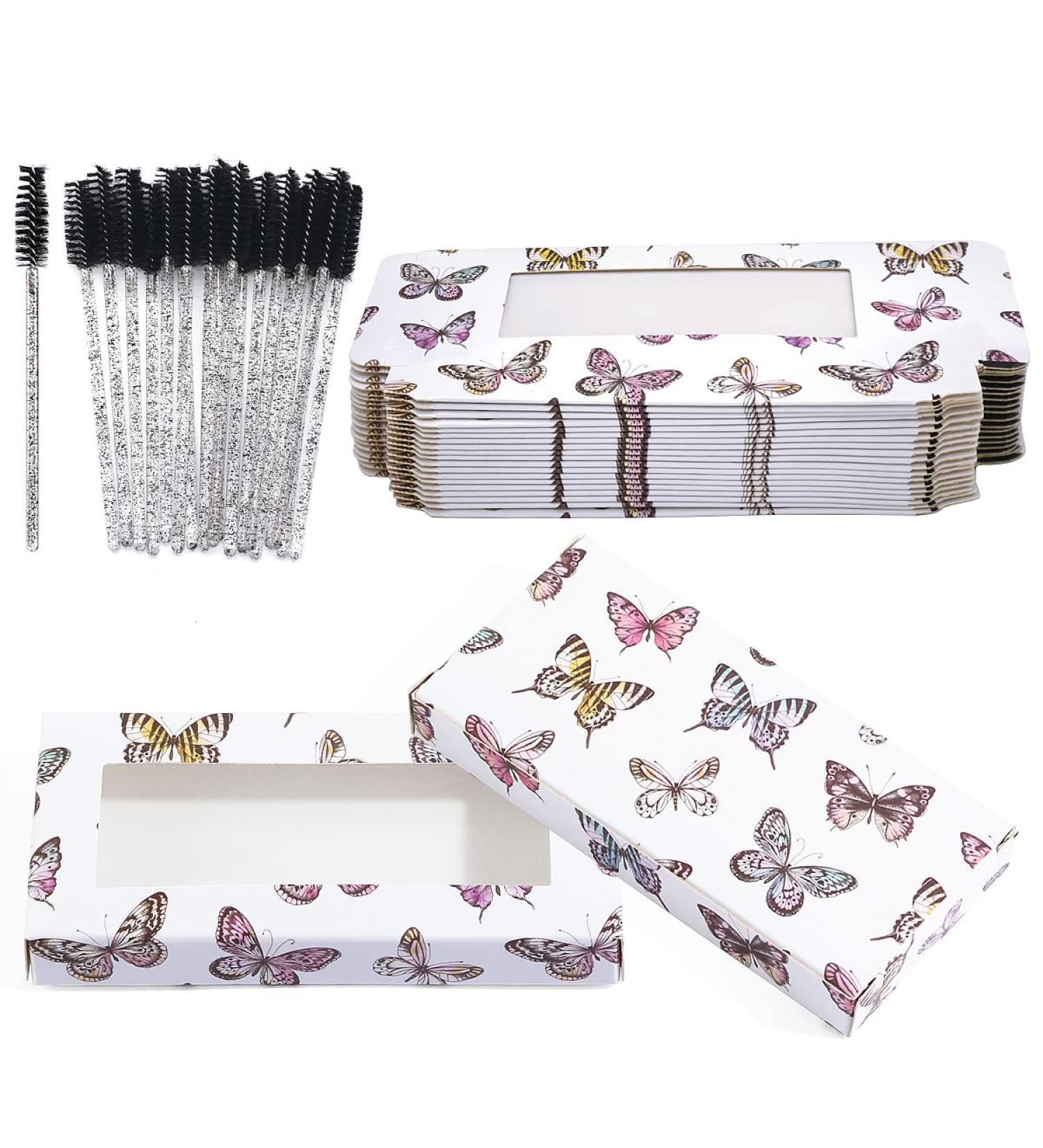 20 Piece Glitter Paper Empty Lash Boxes Wholesale - Butterfly Design with Disposable Mascara Wands - Eyelashes Packaging Box for False Lashes Storage - Buy Online on GoSupps.com