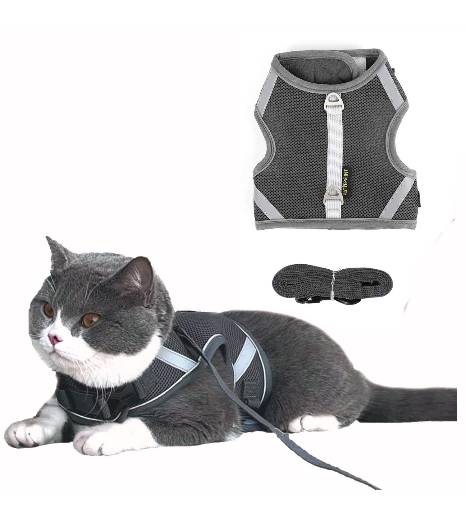 Secure Cat Dishes with Outbreak-Proof Leash | Reflective Cat Harness & Dish Set for Kittens - XS Gray - Buy Online on GoSupps.com