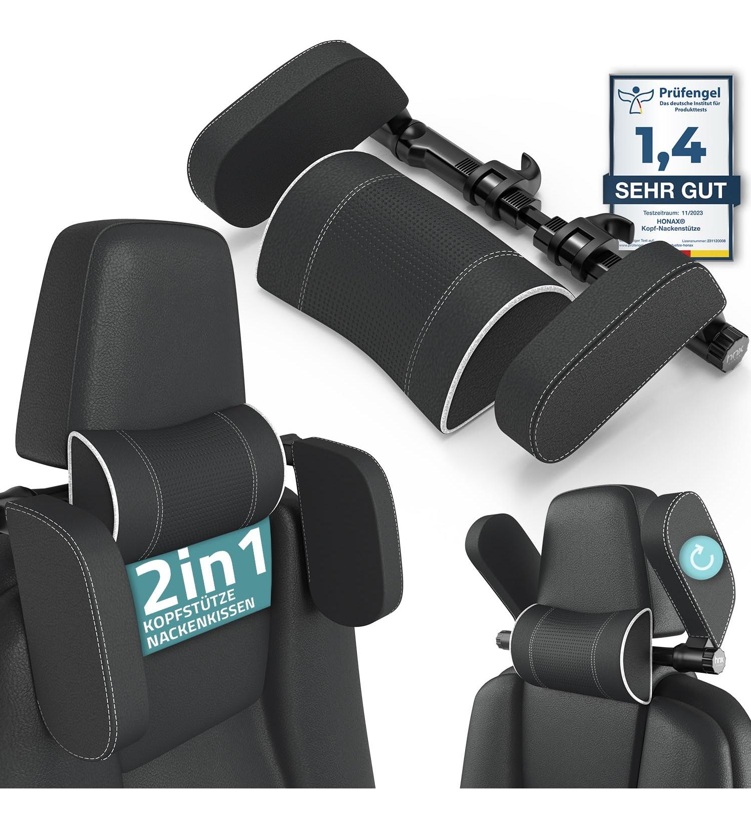 Honax Premium Headrest for Children & Adults - No Tools Needed! | Neck Support Pillow for Cars | Travel Pillow | Comfortable Leather Black Design - Buy Online on GoSupps.com