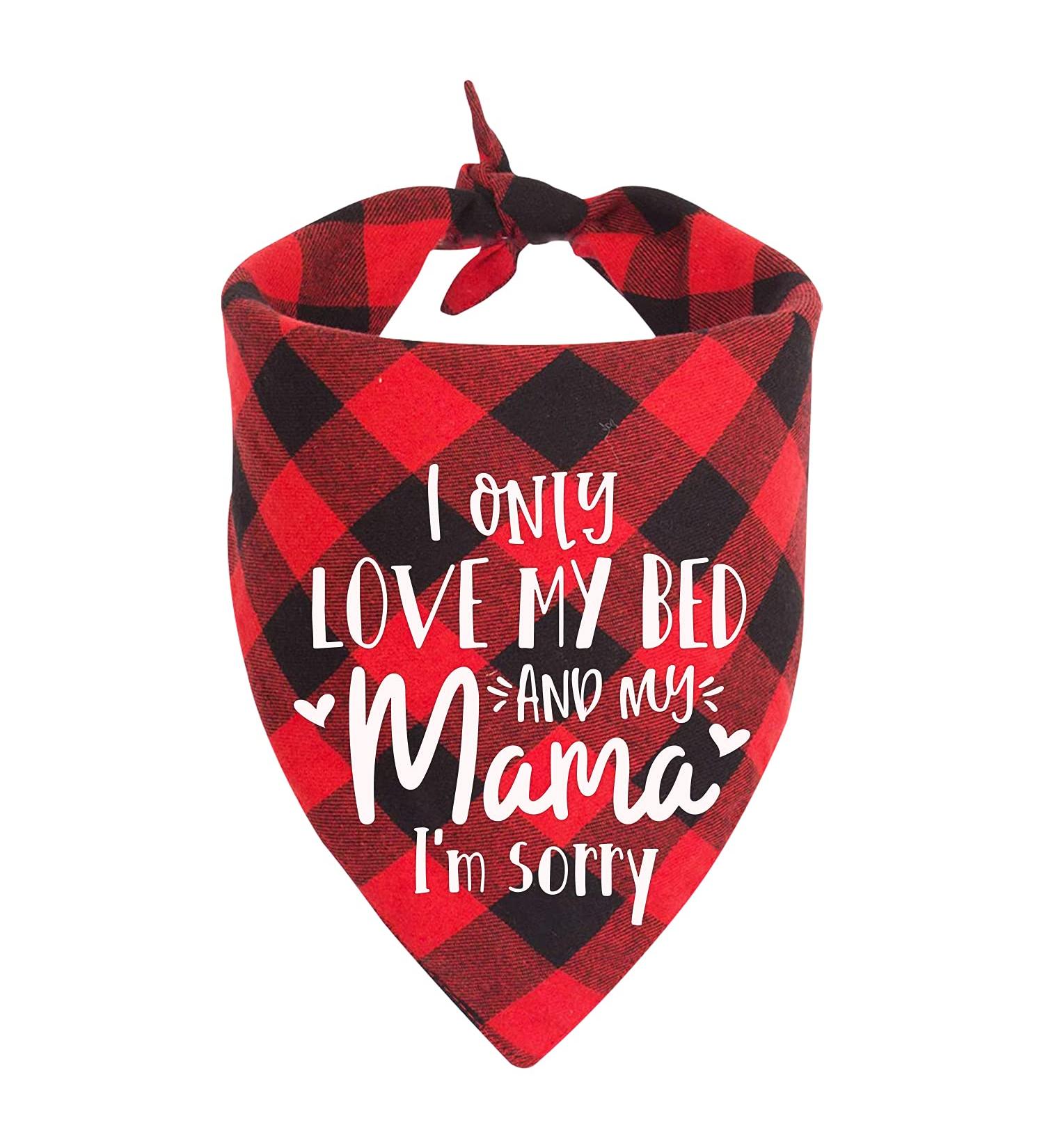 MaySunset Funny Cute Red Plaid Triangle Dog Bandanas Scarf I Only Love My Bed and My Mother I'm Sorry Suitable for Small and Medium Sized Dog Pets Gift - Buy Online on GoSupps.com