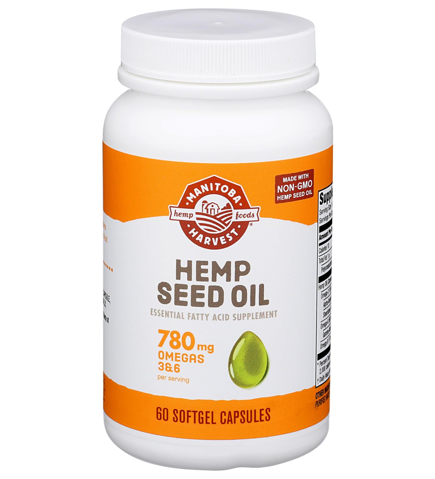 Manitoba Harvest Hemp Seed Oil Softgels 2 475mg of Plant Based Omegas 3 6 & 9 per Serving Including GLA Fish Oil Alternative 60 Count (Pack of 1) Packaging May Vary - Buy Online on GoSupps.com