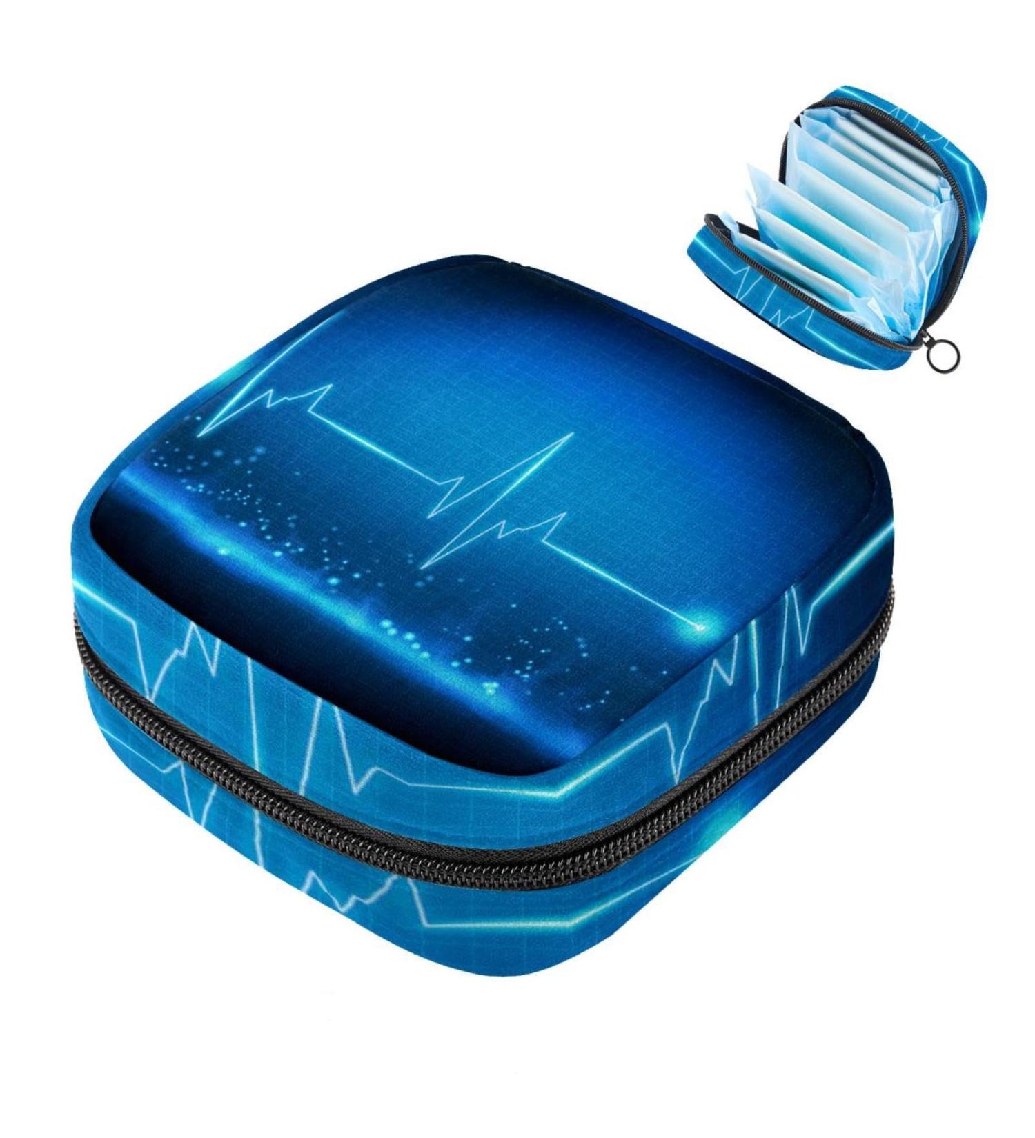 MUOOUM Portable Sanitary Napkin Storage Bag | Blue Cardiogram Print | Menstrual Cup Pouch for Women | Multi-colored 1 - Buy Online on GoSupps.com