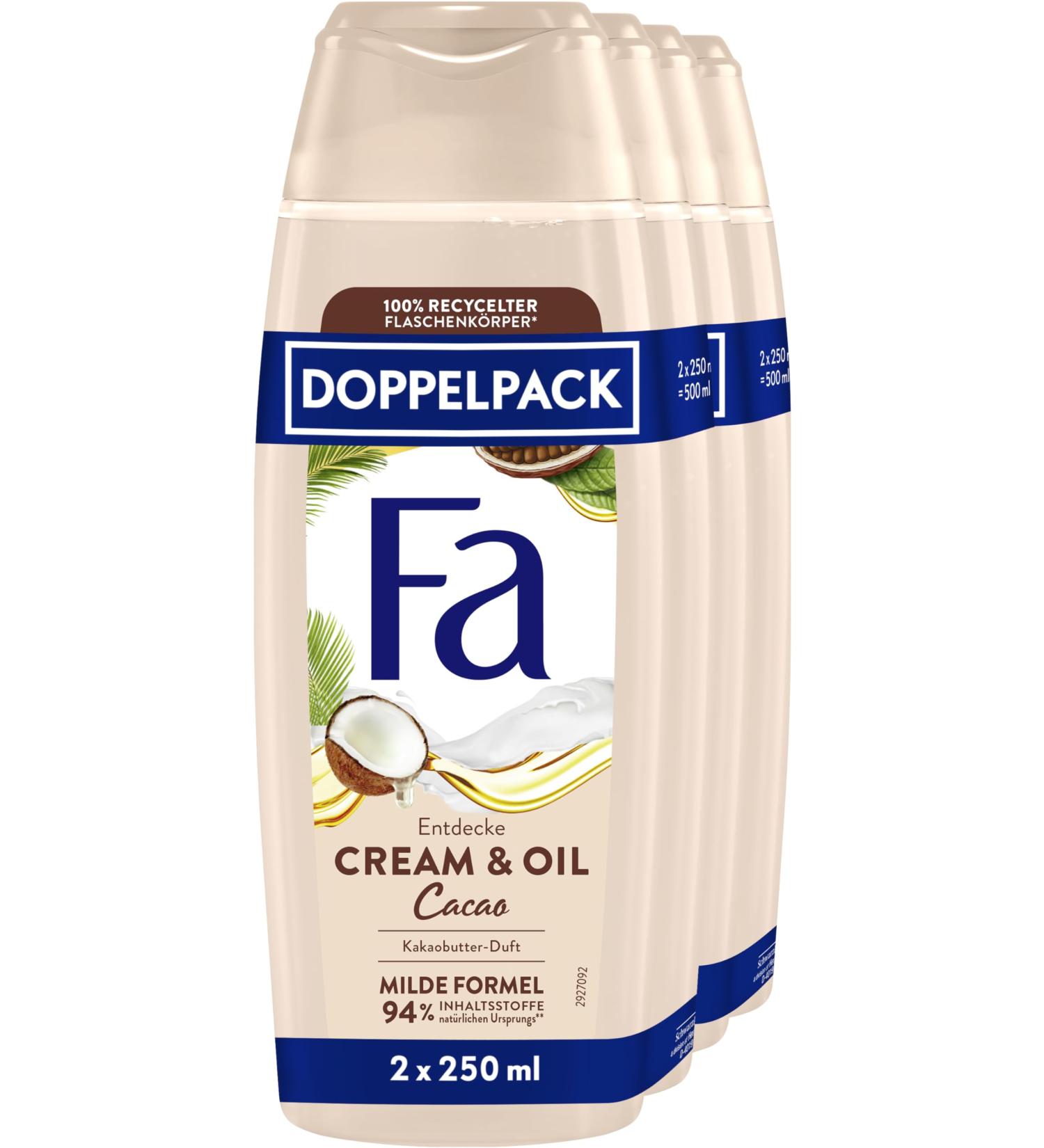 FA Shower Gel Cream & Oil Cacao pack of 2 2 x 2 x 250 ml caring shower cream enjoy the mild and vegan formula with the devastating scent of cocoa butter 94 ingredients - Buy Online on GoSupps.com