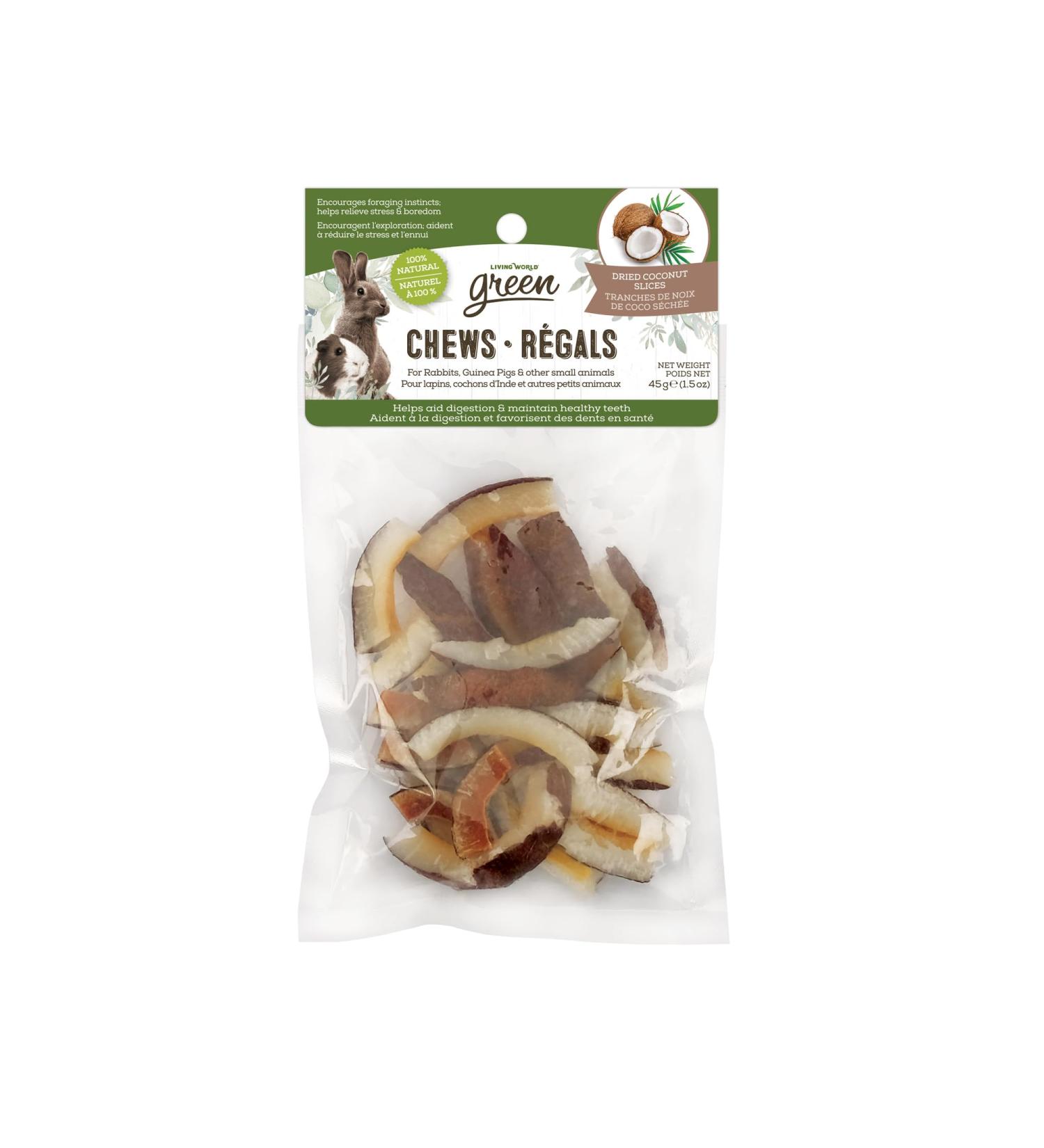 Living World Green Small Animal Chews Coconut Chips - 45 g (1.5 oz) - Buy Online on GoSupps.com