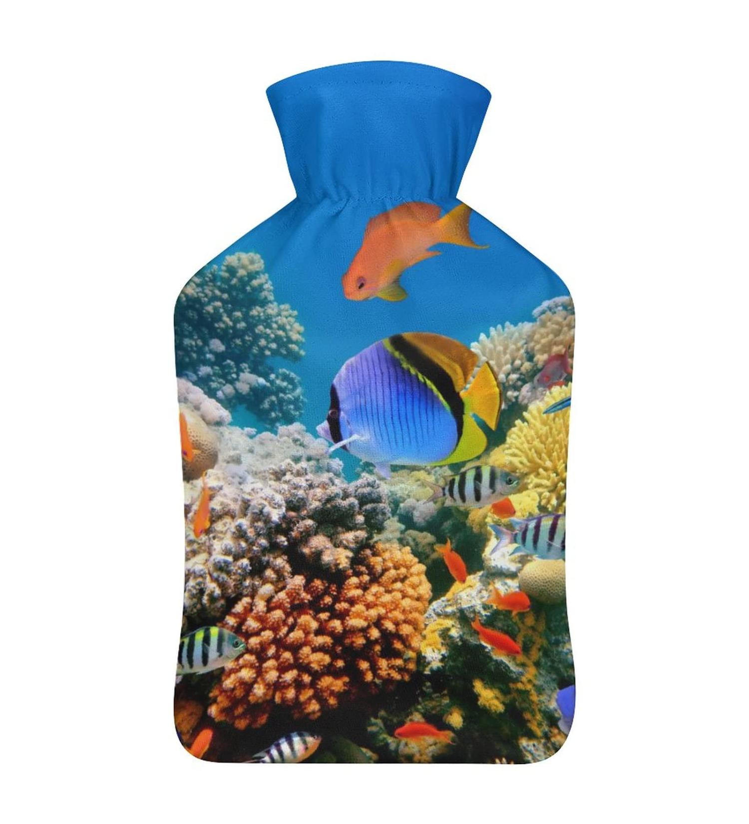 Underwater Fish Hot Water Bottle with Plush Cover - Hand Warmer for Adults & Children | 26.5x15.3cm - Buy Online on GoSupps.com
