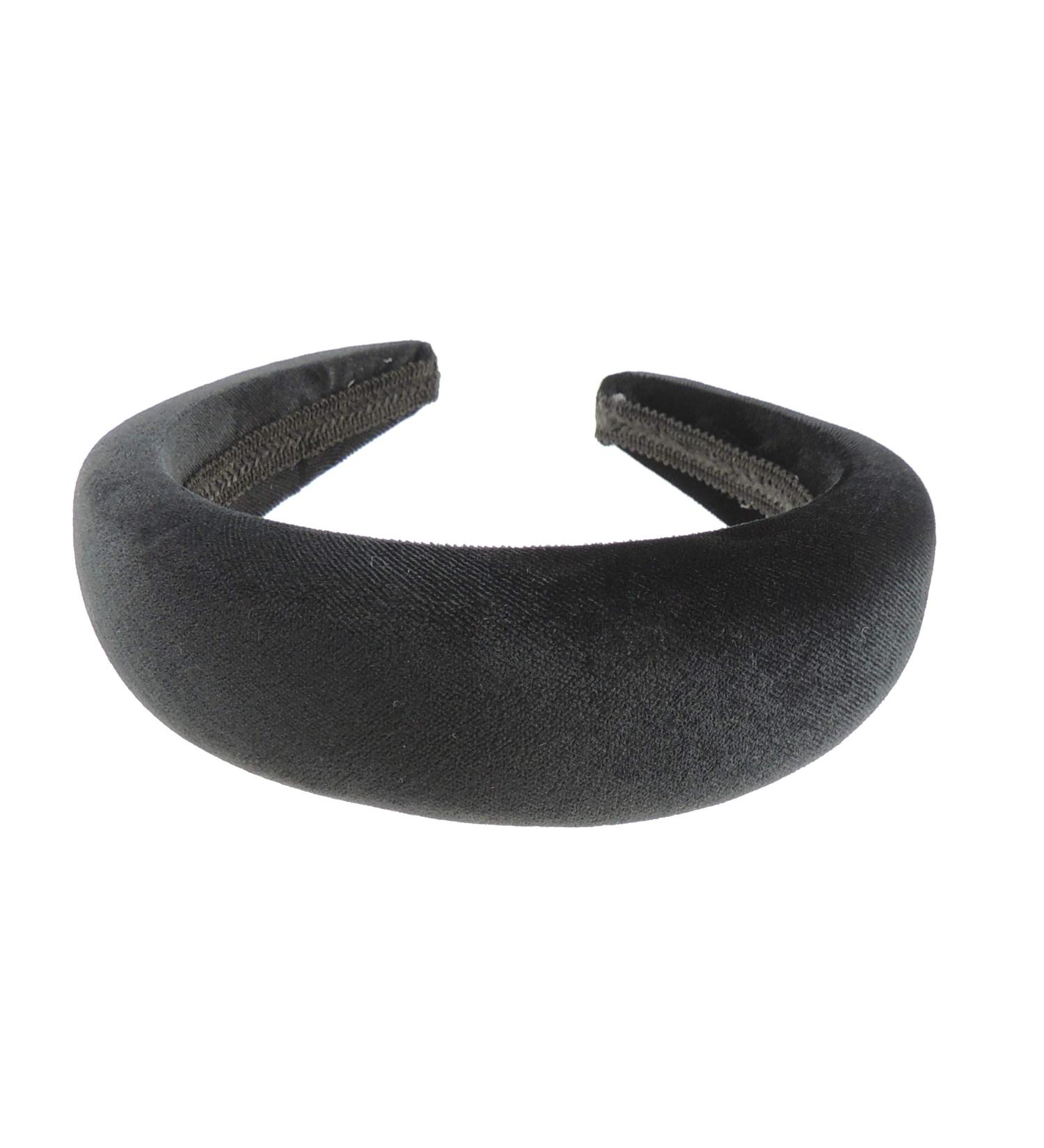 Womens Occasion Wedding Bridal Party Birthday Christmas Evening Wide Thick High Bump Puffy Padded Velvet Velour Hair Hairband Accessories Headband Alice Band (Black)