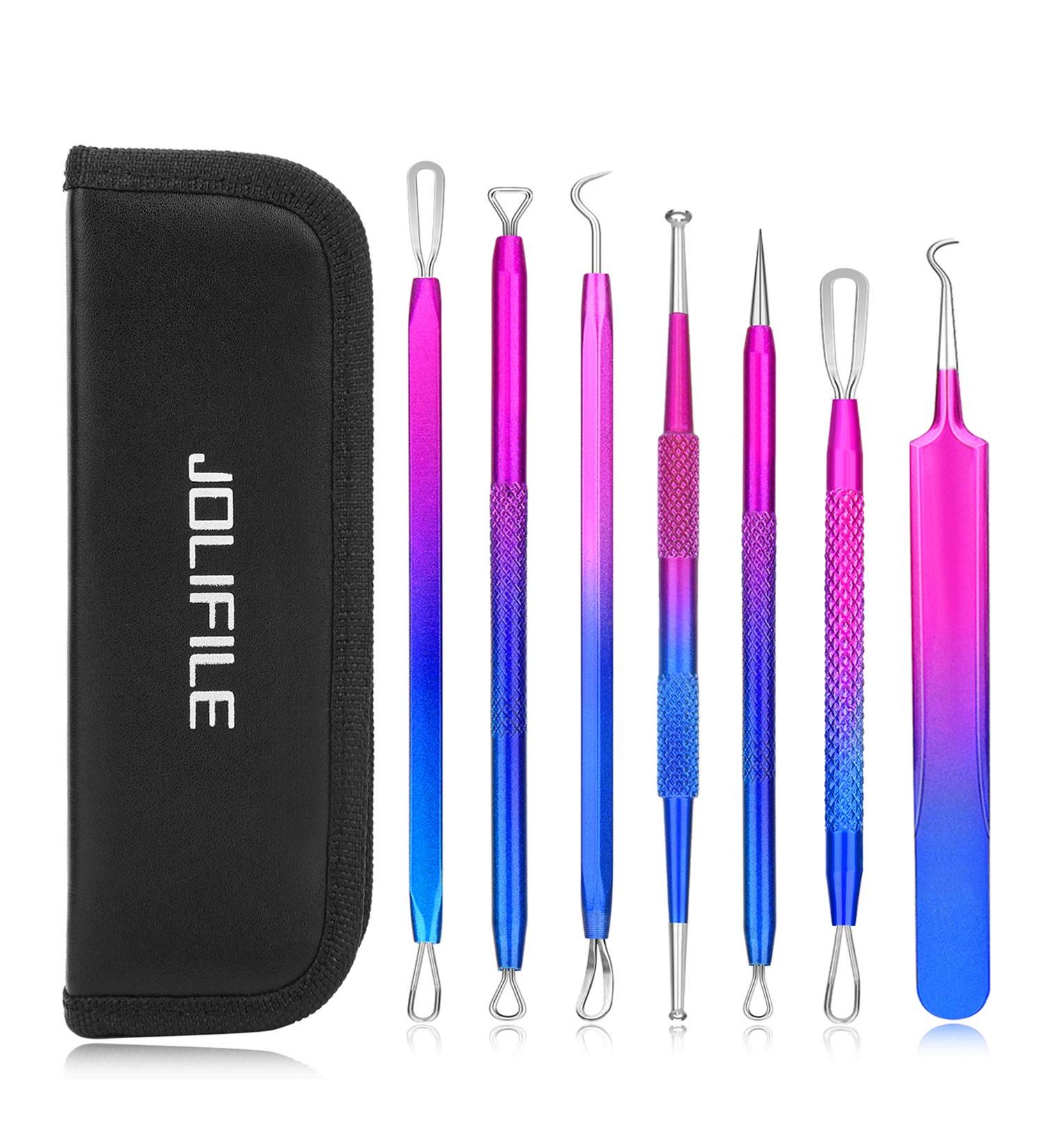 Pimple Popper Tool 7PCs Spot Popper Comedone Blackhead Remover Kits with Curved Tweezers and Pimple Popper Spot Remover for Facial Skin 7 Count (Pack of 1) - Buy Online on GoSupps.com