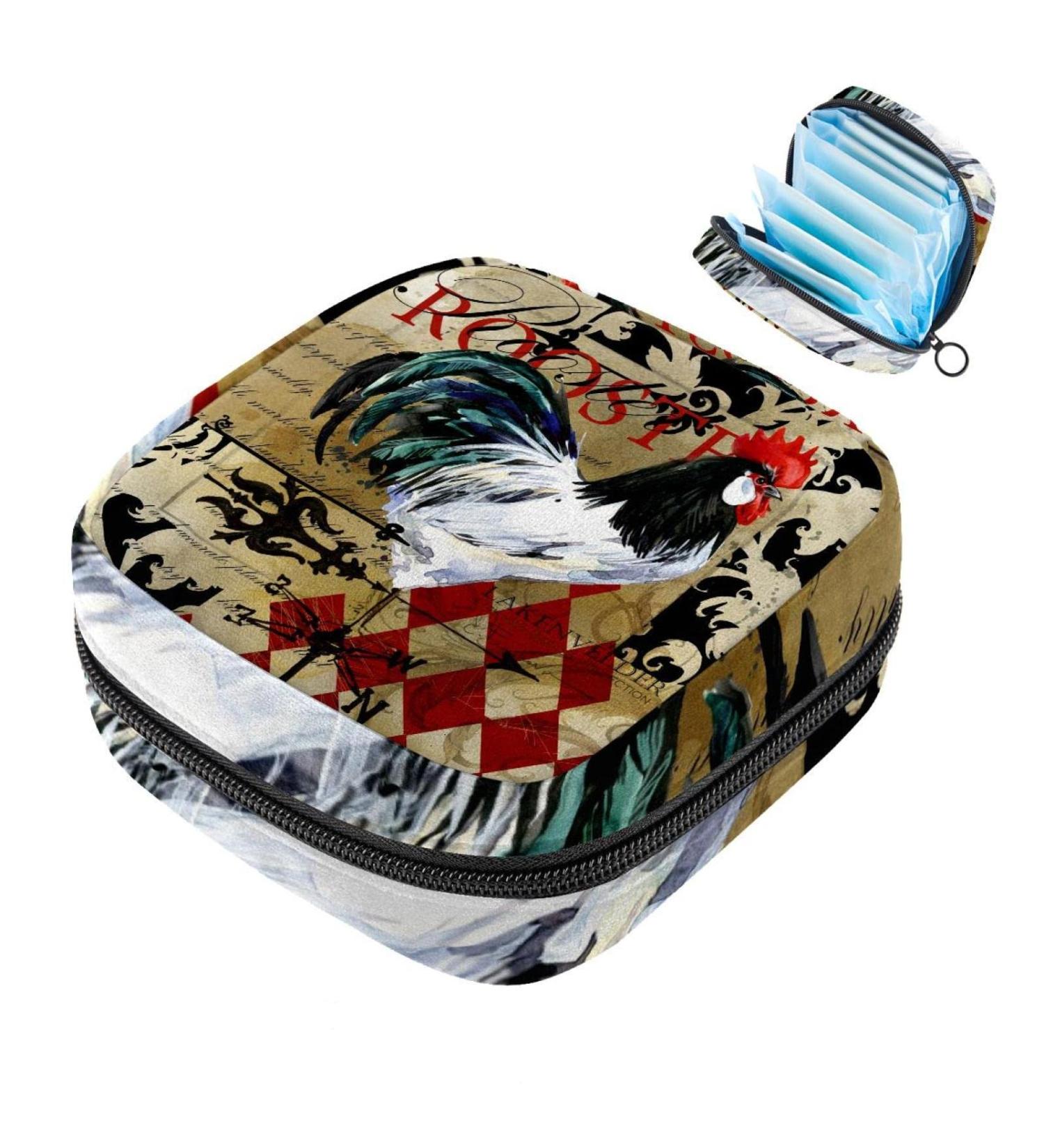 Menstrual Pad Bag with Zipper | Vintage Animal Rooster Pouch for Women & Girls | Stylish Tampon Collection Bag - Buy Online on GoSupps.com