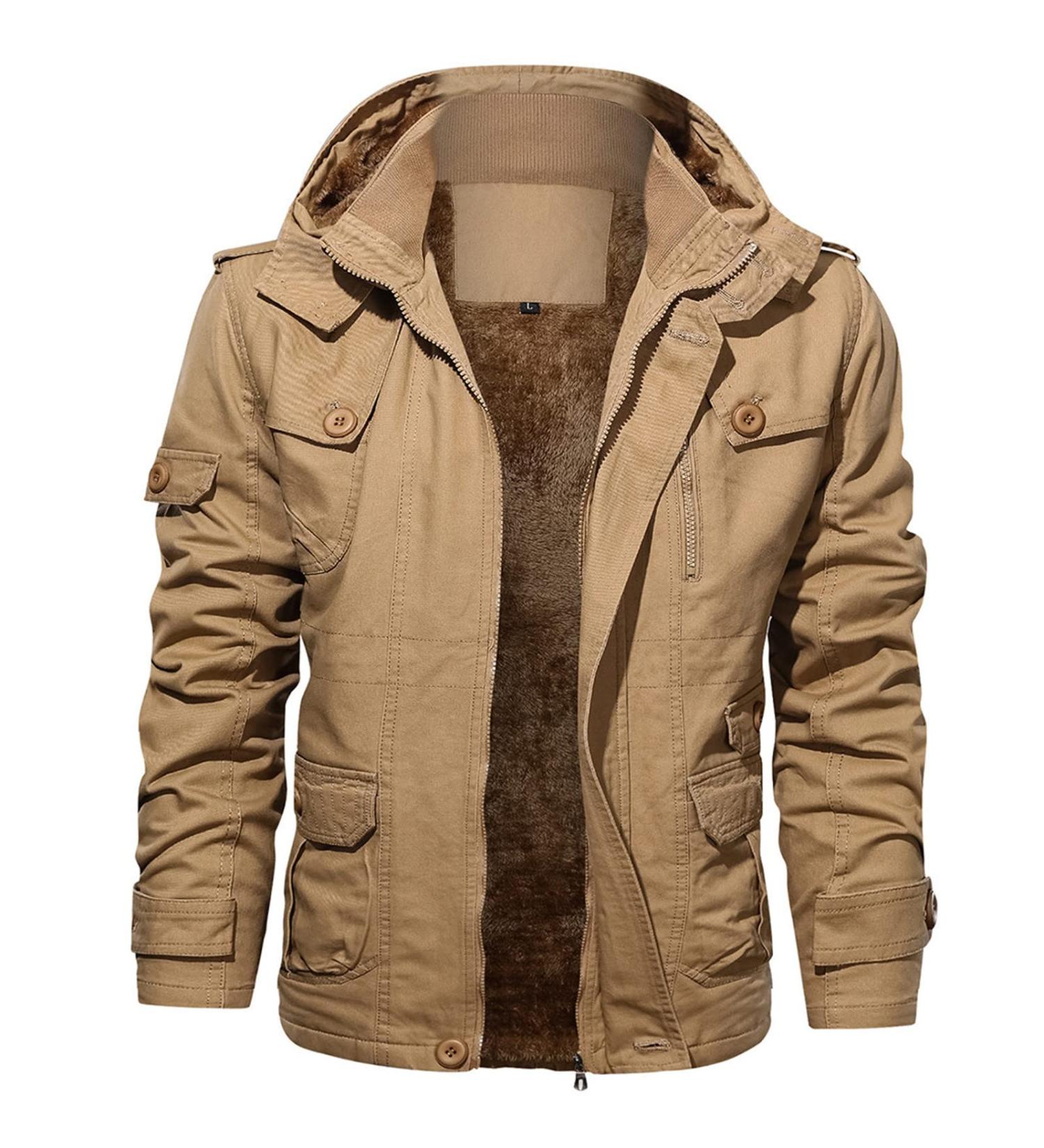Hanxiulin Fleece Plush Jacket for Men | Warm Windproof Winter Coat | Fluffy Thick Khaki 3XL Outdoor Jacket - Buy Online on GoSupps.com
