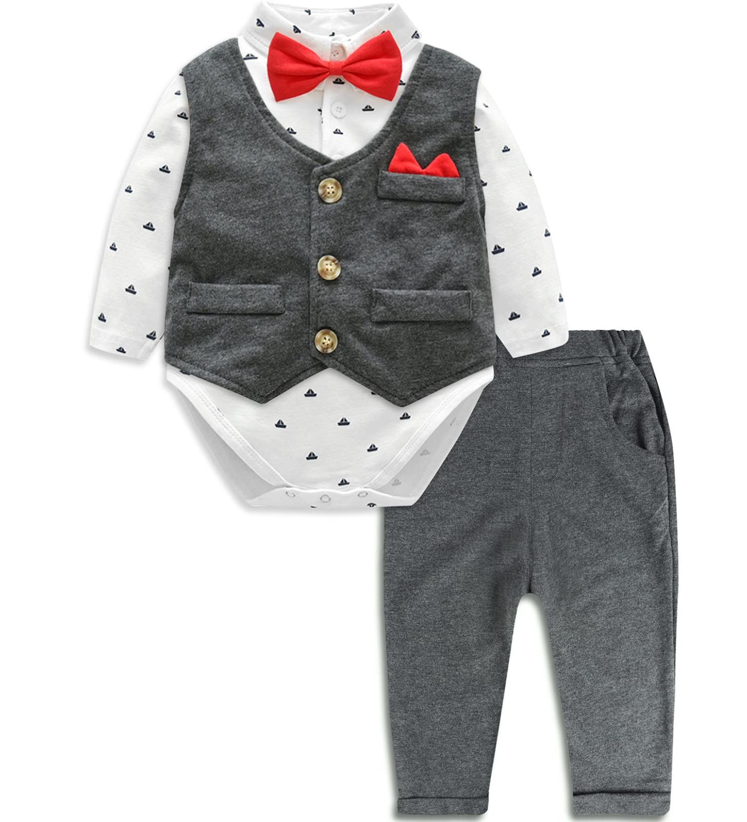 Mint Green Baby Boys Formal 3-Piece Outfit | Gentleman Wedding Tuxedo Set in Grey | 18-24 Months - Buy Online on GoSupps.com