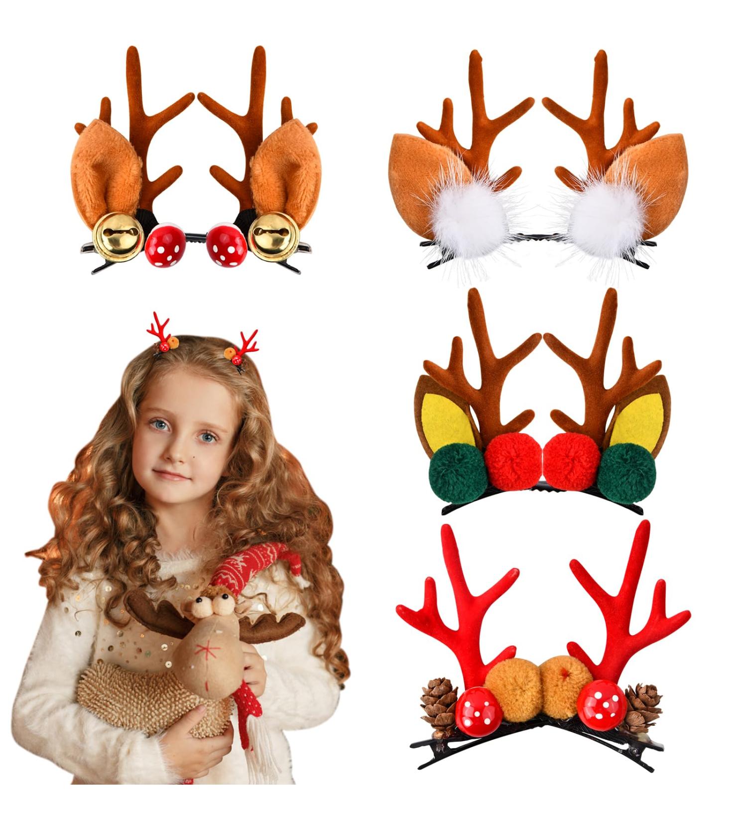4 Pairs Christmas Deer Antler Hair Clips Cute Reindeer Antler Barrettes Plush Xmas Deer Horn Ears Hair Clips Pins Christmas Party Headwear for Girls Women - Buy Online on GoSupps.com
