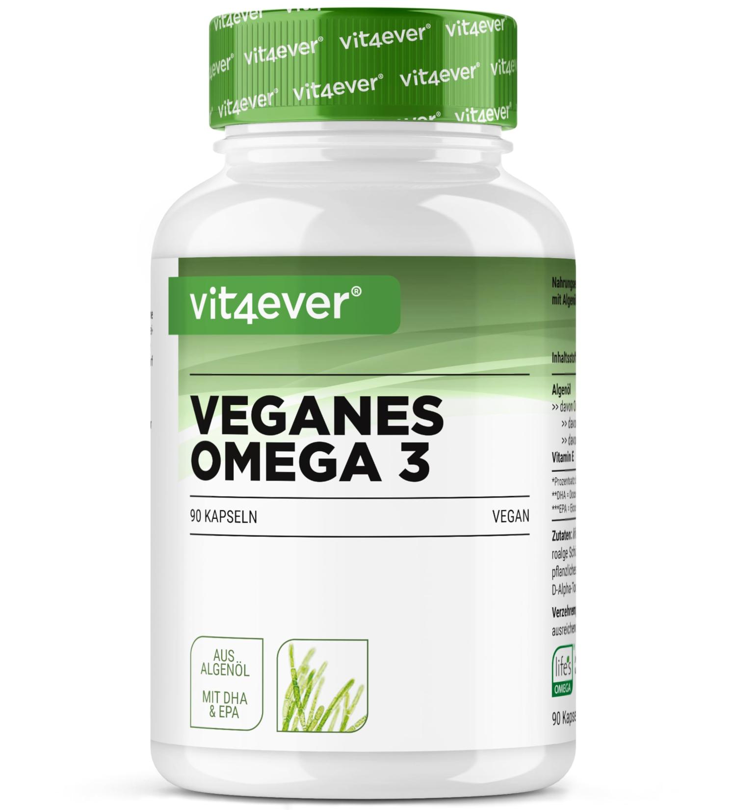 Omega 3 Vegan - Premium: life's OMEGA with DHA & EPA Algae Oil in the form of triglycerides - Low in harmful substances - Extra high dosage - 90 capsules - Buy Online on GoSupps.com