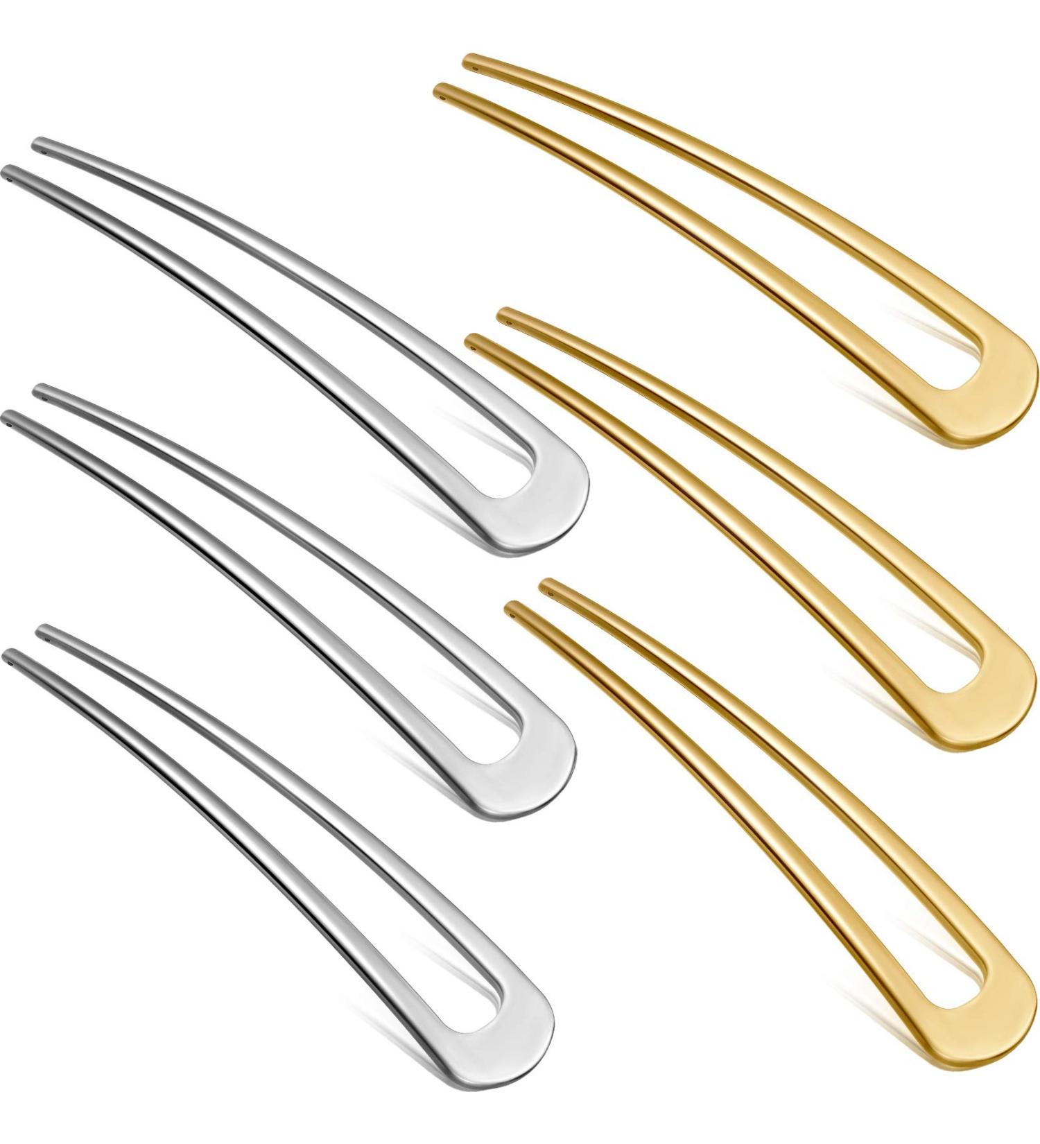 6-Pack Metal U Shaped Hairpins - French Hair Pin Set for Updo Chignon - Hair Accessories for Women and Girls (Gold/Silver) - Buy Online on GoSupps.com