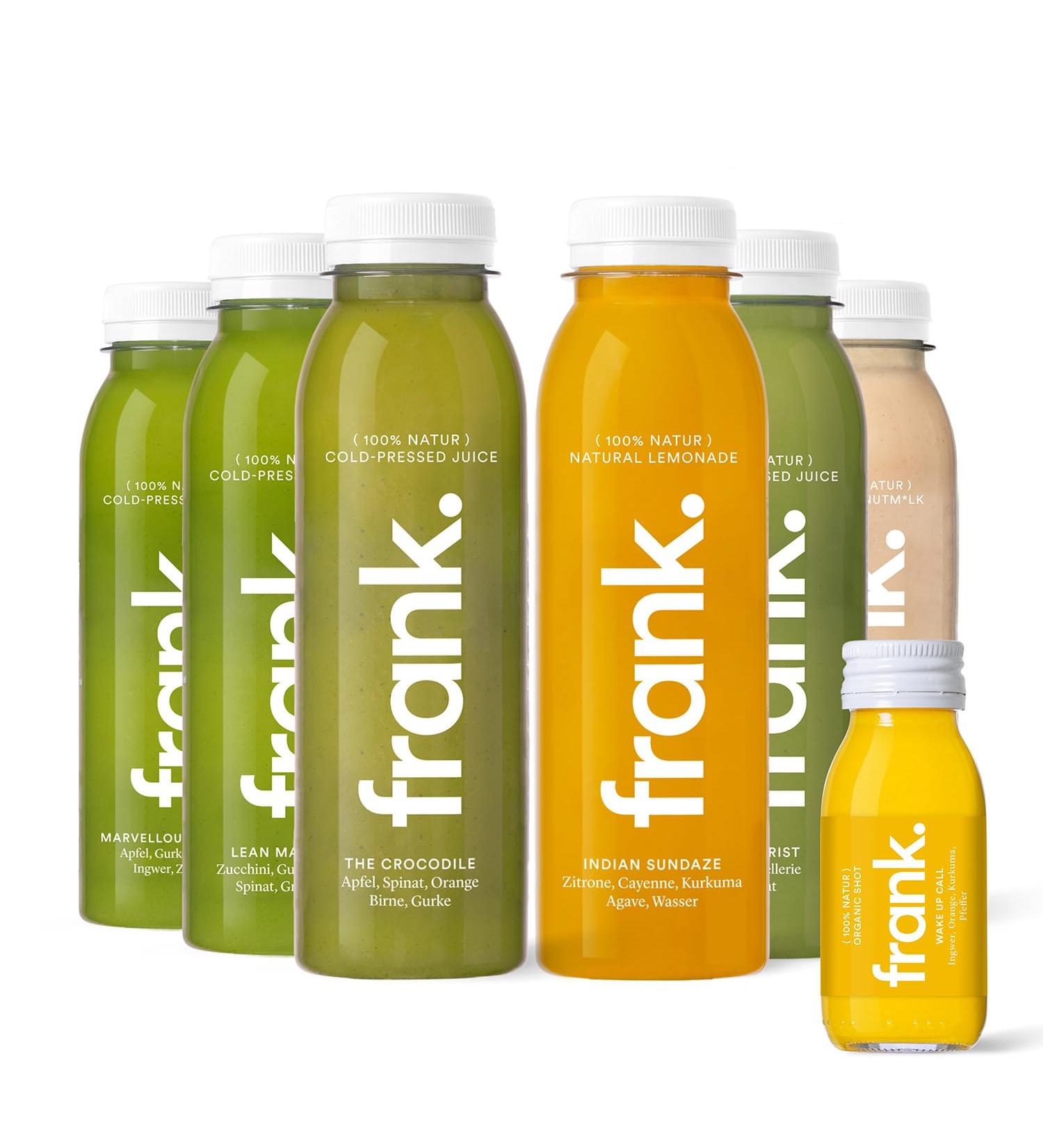 FRANK. 3-Day Juice Cure - 18 Cold-Pressed Vegan Juices & Organic Gingershots | Premium Quality Fresh Fruit & Veg Fasting Solution - Buy Online on GoSupps.com