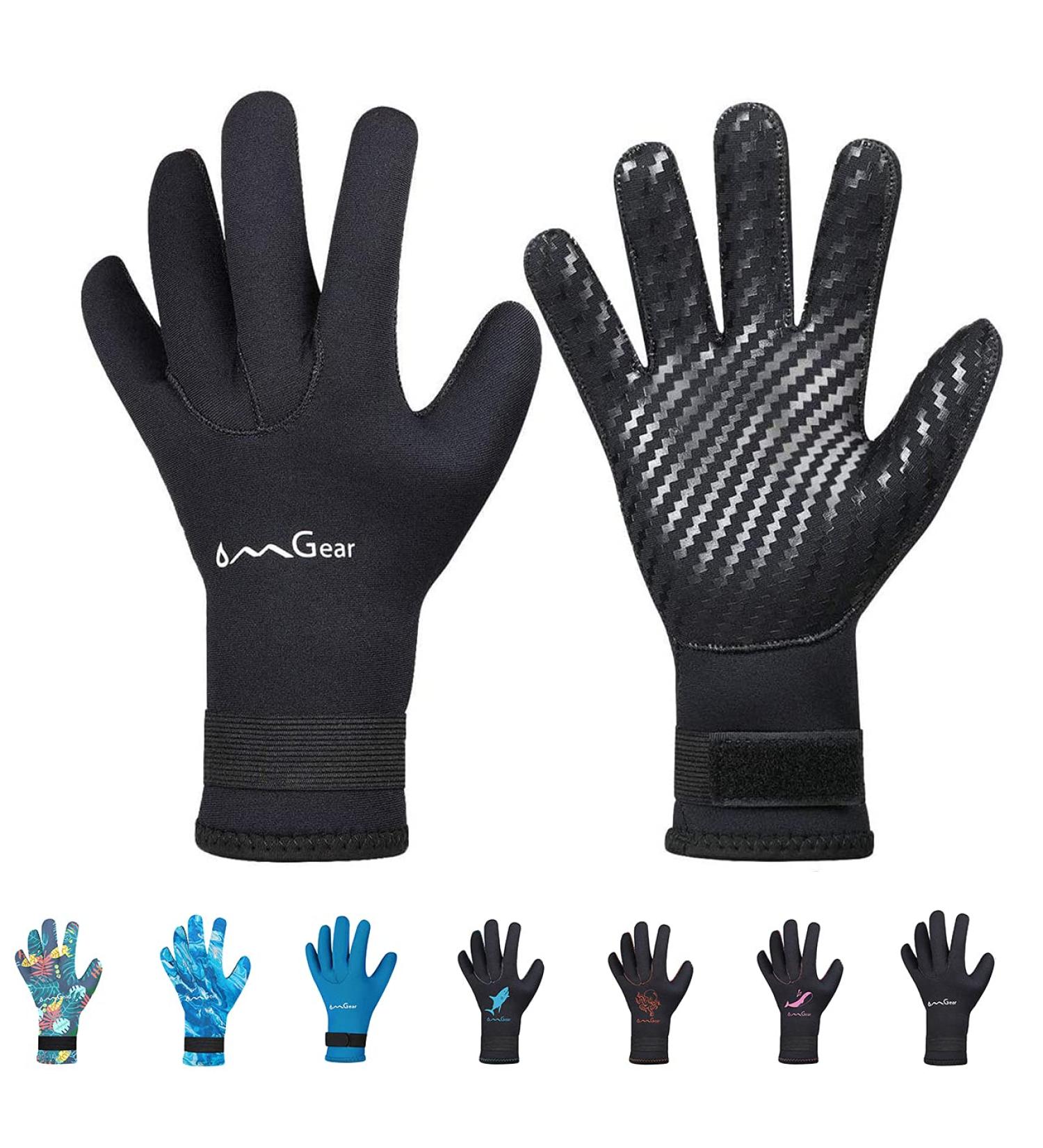OMGear Neoprene Gloves for Snorkeling Diving Kayaking Surfing Spearfishing All Watersports Black M