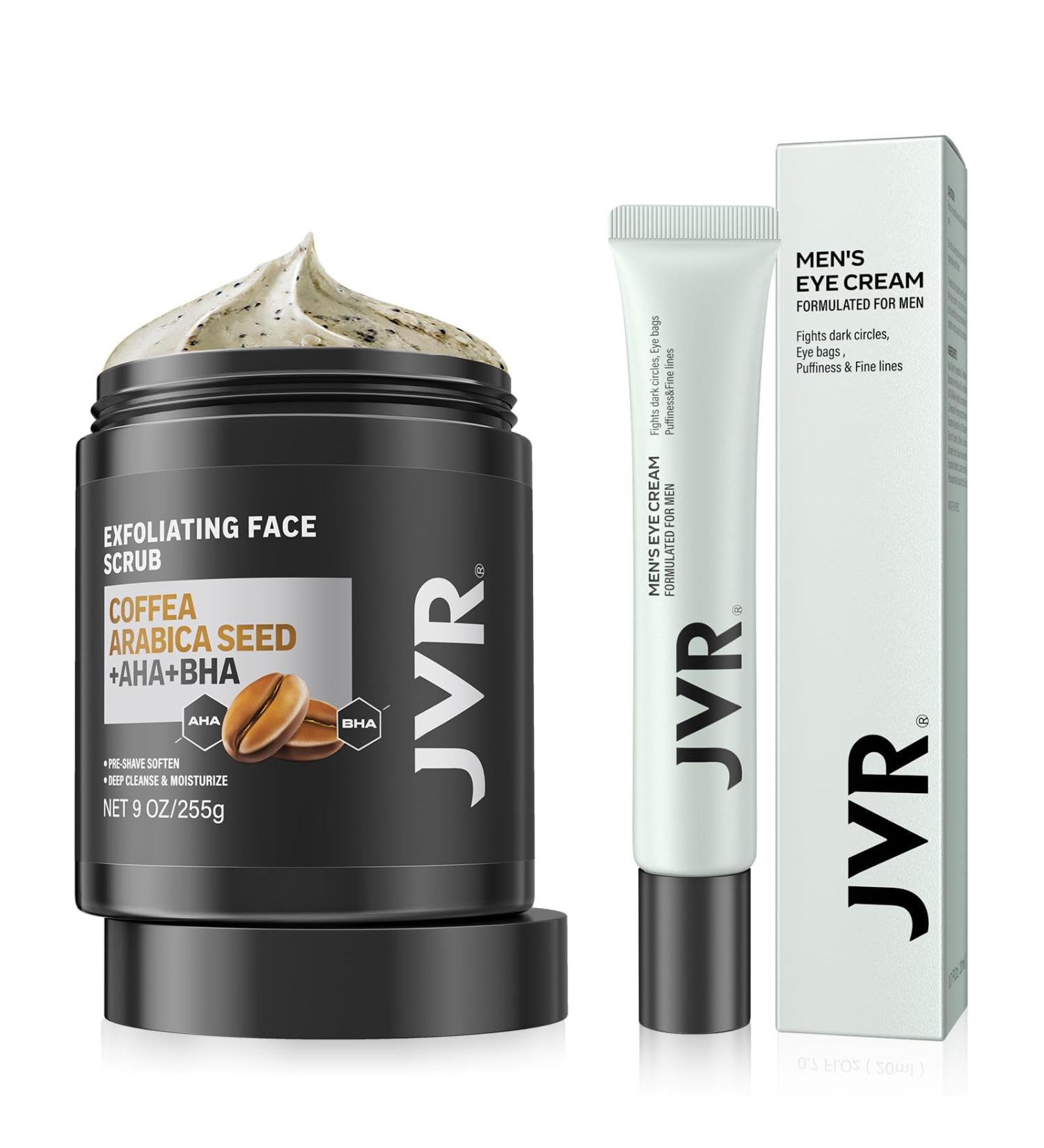 Face Scrub for Men 9 oz and JVR Caffeine Eye Cream and Under Eye Roller Facial Scrub for Deep Exfoliating for Fine Lines - Buy Online on GoSupps.com