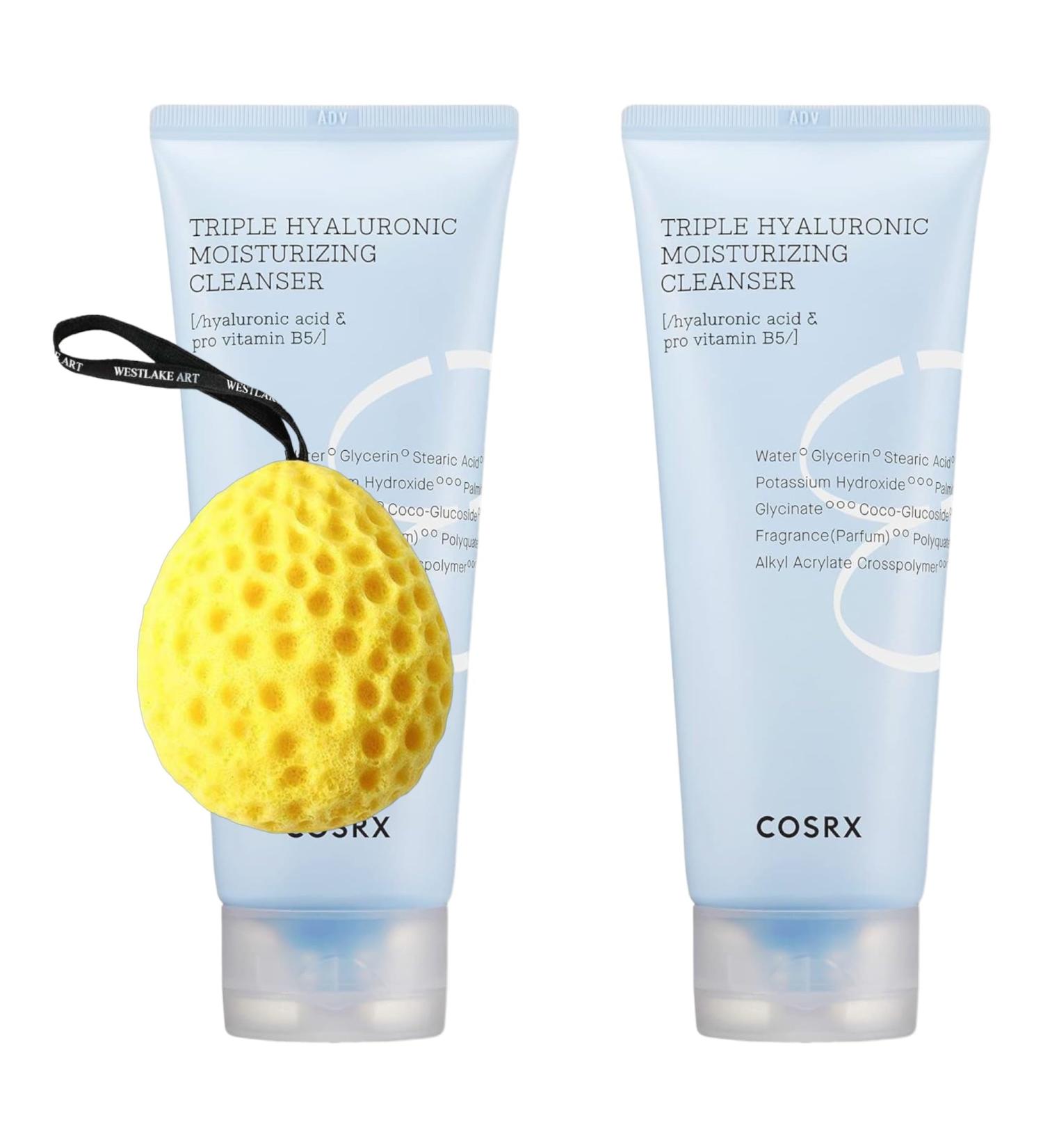 Hydrium Triple Hyaluronic Cleanser 5.07 Fl.Oz | Deep Hydration & Vitamin B5 | Gentle Daily Facial Cleanser for Women | Korean Skincare Bundle with Bath Sponge | Cruelty-Free (Pack of 2 - Buy Online on GoSupps.com