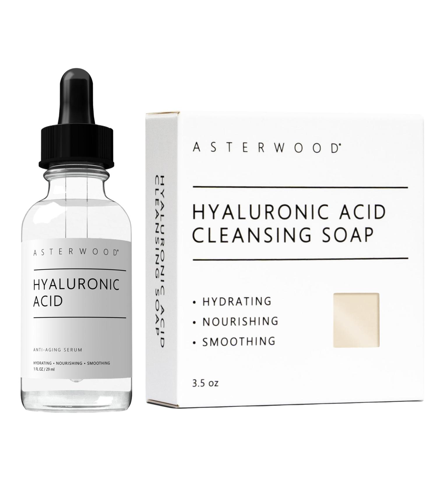 Asterwood Hyaluronic Acid Serum 1 oz + Hyaluronic Acid Cleansing Soap 3.5 oz - Buy Online on GoSupps.com