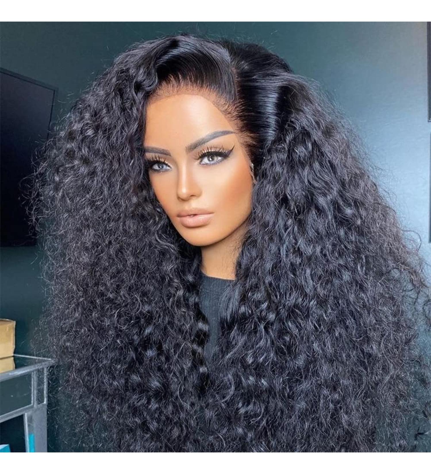 26 13x6 Transparent Lace Front Curly Human Hair Wig for Black Women - 200% Density Brazilian Virgin Hair Pre Plucked Glueless Frontal Wig with Bleached Knots - Buy Online on GoSupps.com