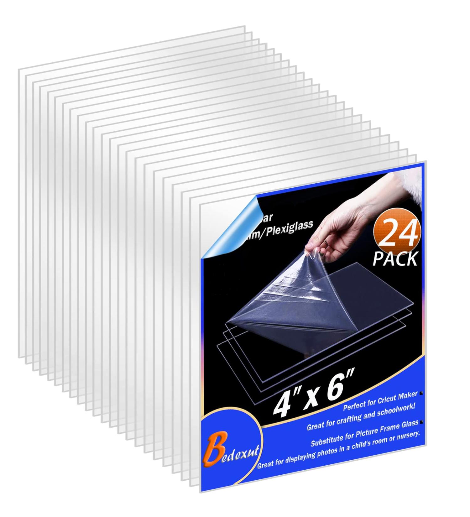 24 Pack 4x6 PET/Plexiglass Sheets 0.05 Bedexut Clear Plastic Panels for Crafting - Ideal for Cricut Cutting, Picture Frames, Acrylic Signs - Festival, Party, Office Use - Buy Online on GoSupps.com