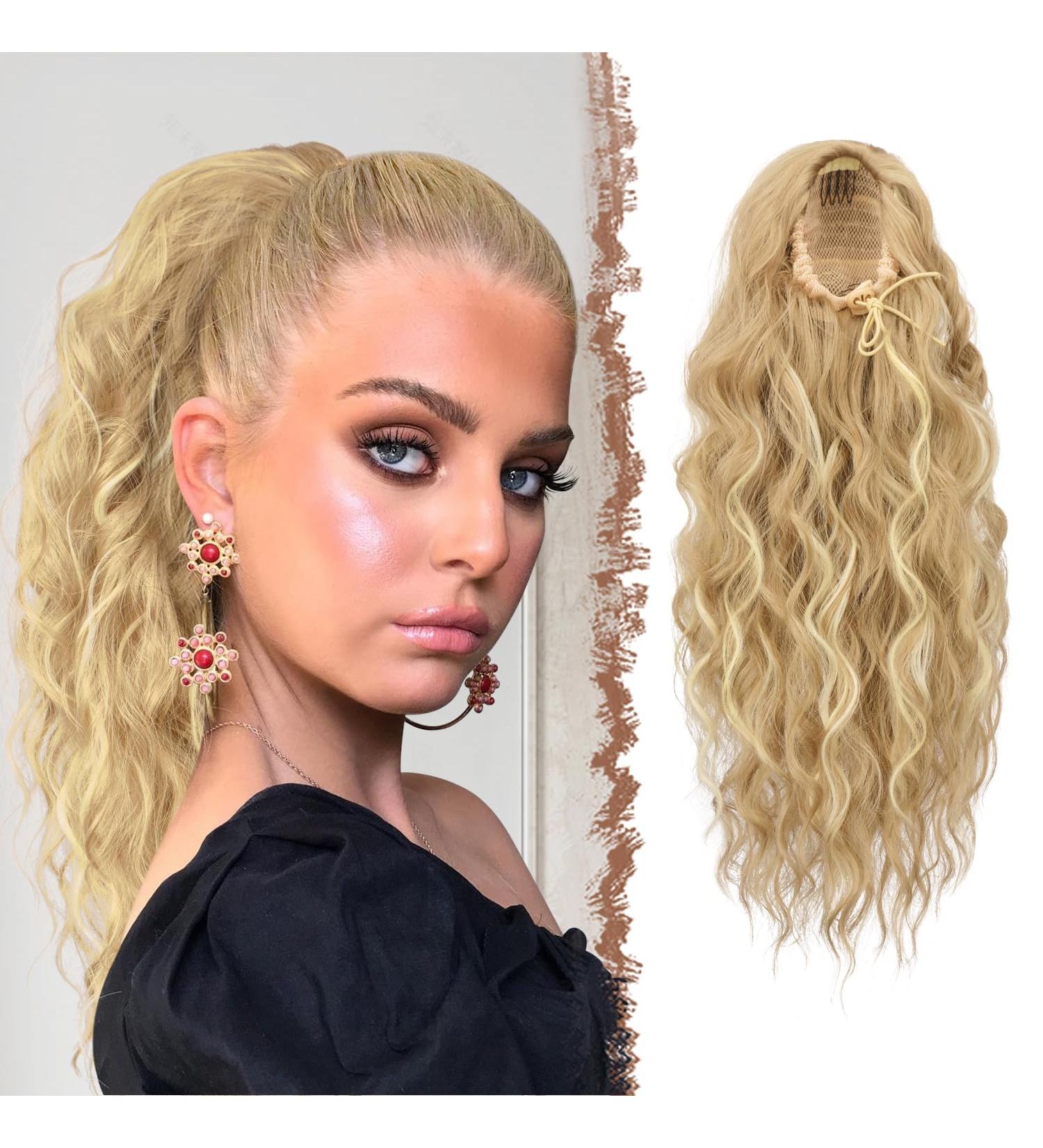 Fine Horsepower Hair Part with Cord - 45cm Long Waves Braid Extension | Synthetic Wavy Clip-In Ponytail for Women - Light Ash Brown & Pale Blonde - Buy Online on GoSupps.com