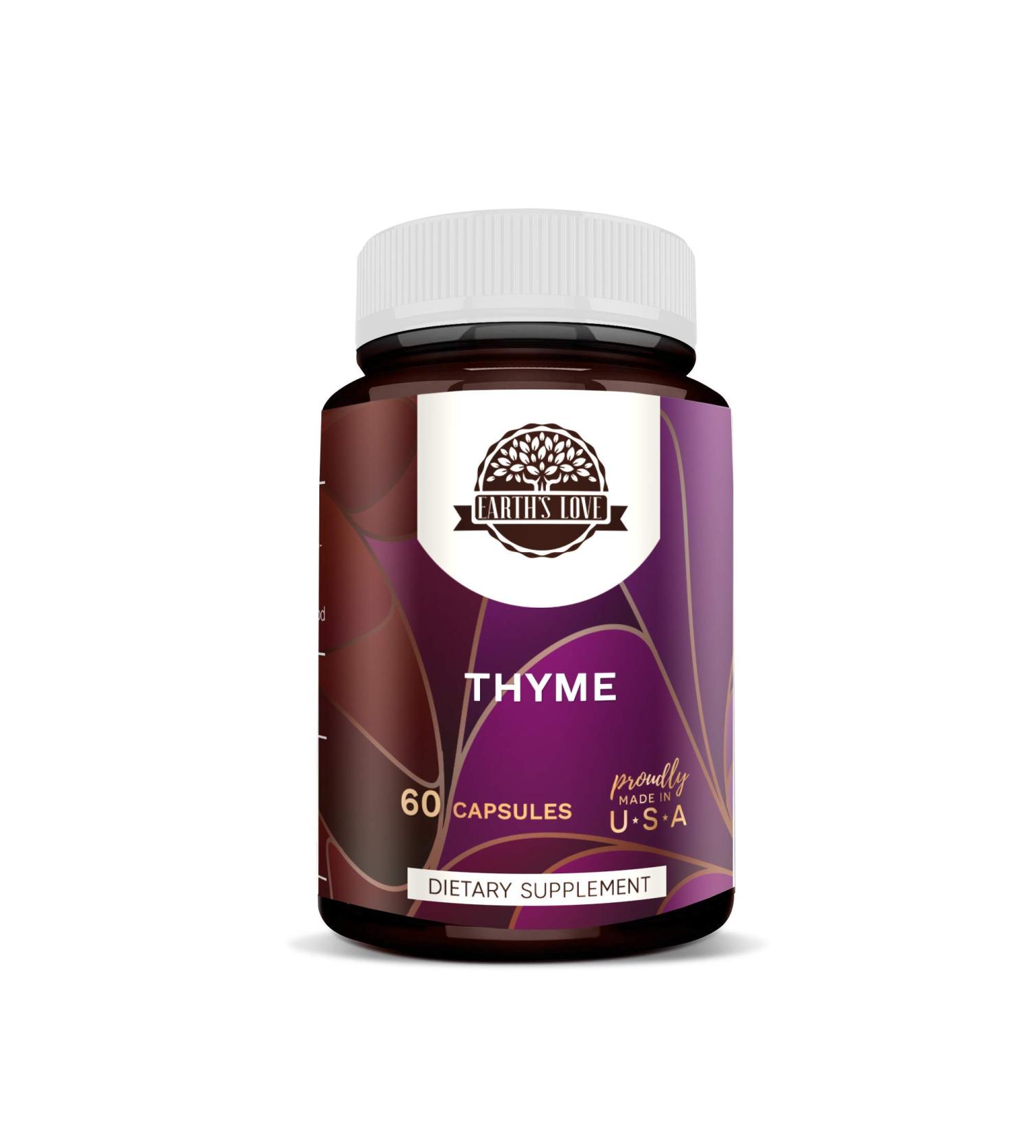Earth's Love - Thyme 60 Capsules High Potency Capsules 400 mg Made with Thyme (Thymus Vulgaris) and Vegetable Capsules Dried Leaf (60 Capsules) 60 Count (Pack of 1)