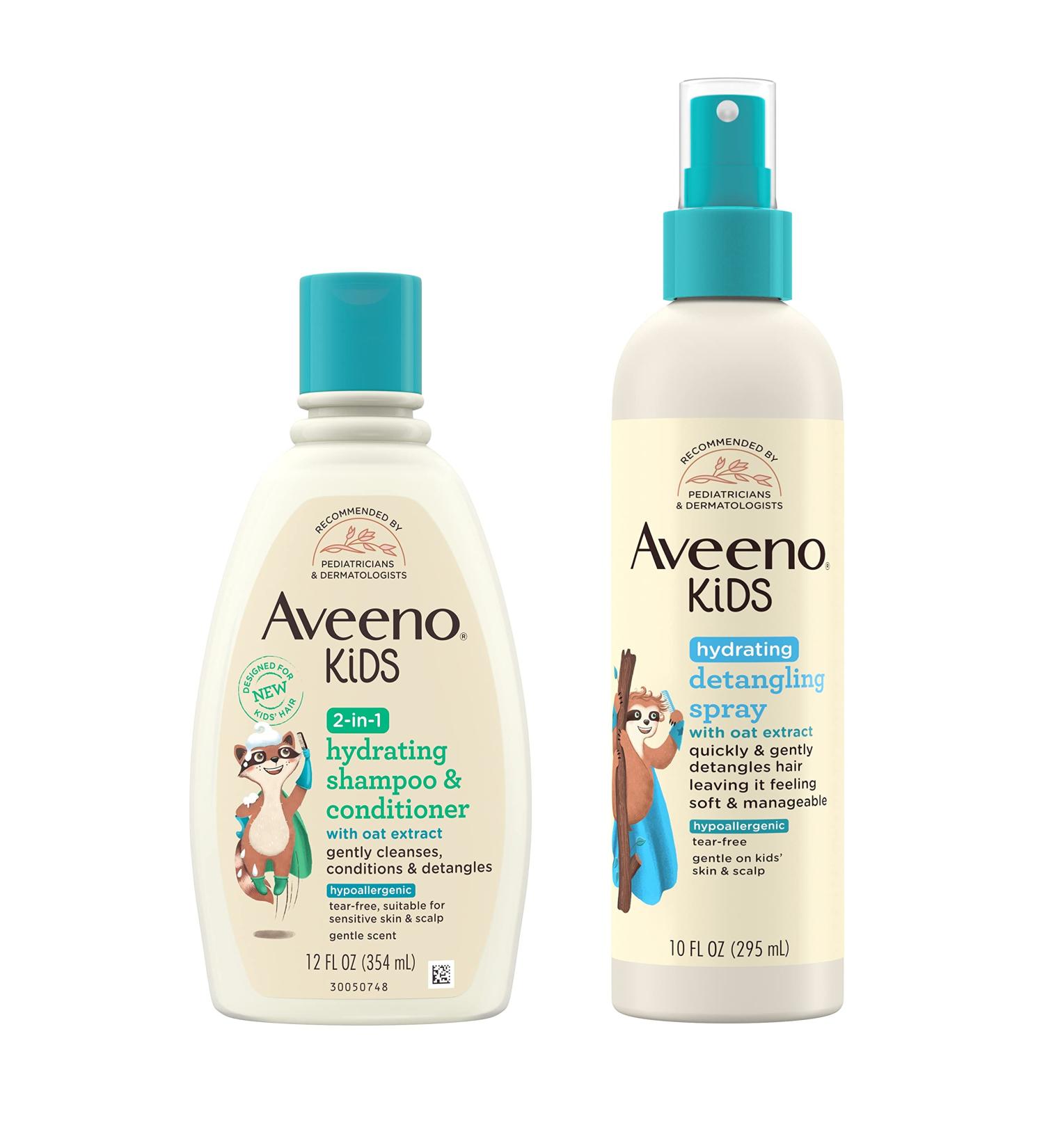 Aveeno Kids 2-in-1 Hydrating Shampoo & Conditioner 12 fl. Oz + Hydrating Detangling Spray 10 fl. Oz Bundle - Buy Online on GoSupps.com