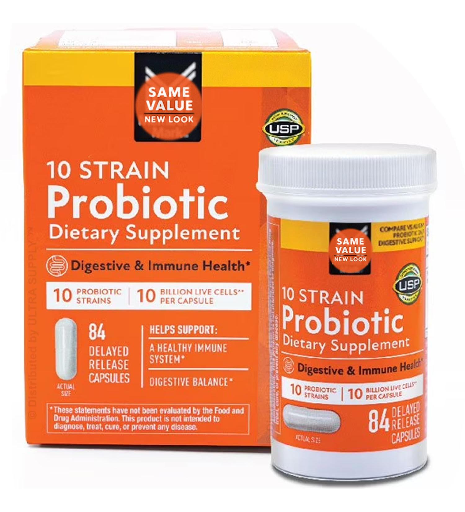 Members Mark 10 Strain Probiotic 10 Billion CFU 84 Count | Delayed-Release Capsules - Supports Digestive & Immune Health - Buy Online on GoSupps.com