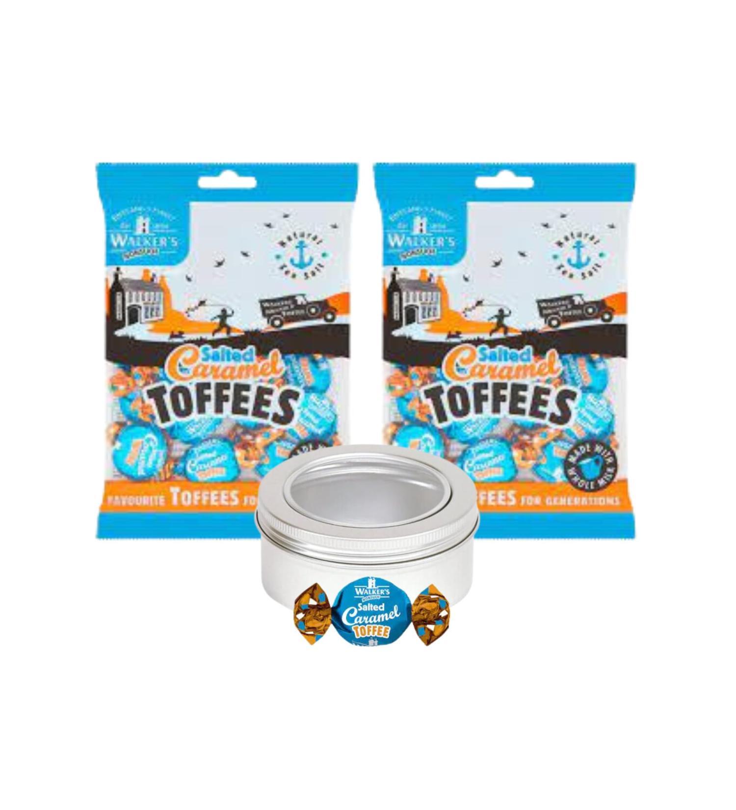 Toffee Sweets Walkers Nonsuch Salted Caramel Flavour x 2 Bags 150g each Bundle with TinTastic Silver Window Lid Refillable On-the-Go Travel Tin - Buy Online on GoSupps.com