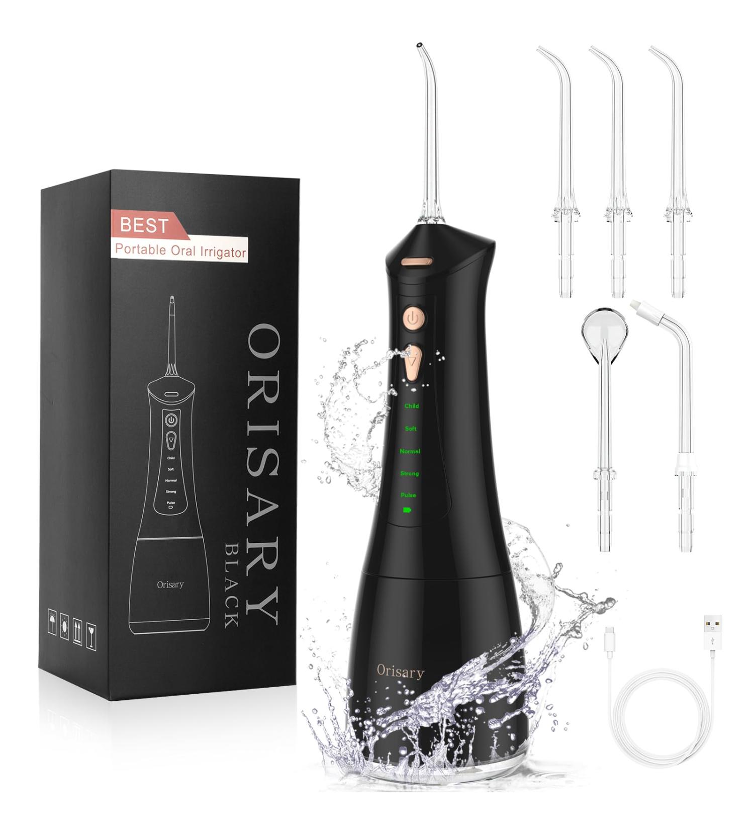 2024 Cordless Water Dental Flosser - 5 Modes 5 Jet Tips 300ML Portable Oral Irrigator | IPX7 Waterproof Rechargeable & Ideal for Home or Travel - Black - Buy Online on GoSupps.com