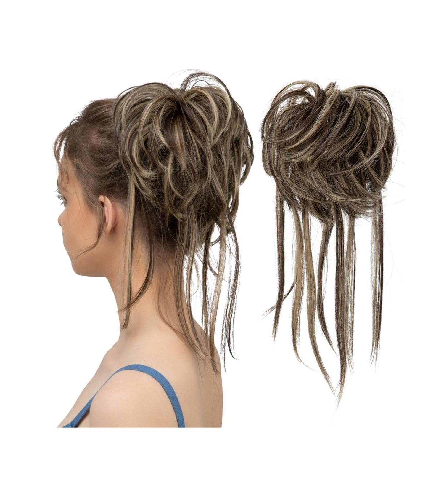 Hair Bun Hairpiece for Women Synthetic Elastic Messy Bun Hairpieces Curly Scrunchie Black Blonde Brown Chignon Band Updo Donut for Women Natural Fake Hair Hair Chignons(6H24B) - Buy Online on GoSupps.com