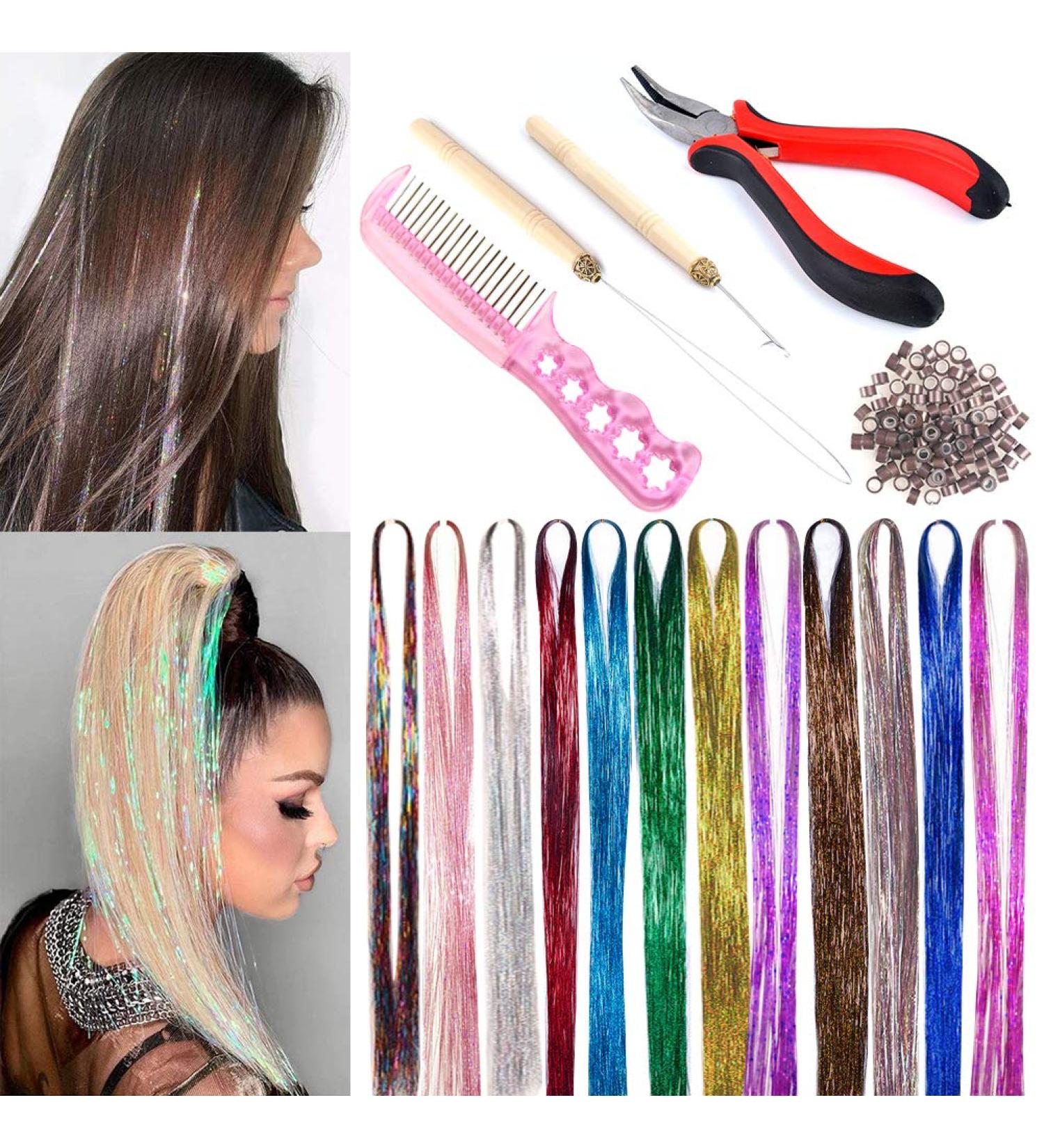 Buy Wensdr Haar-Lametta: 12 Colors 1800 Strands Sparkling Glossy Hair Extensions for Women & Girls - 99 cm - Buy Online on GoSupps.com