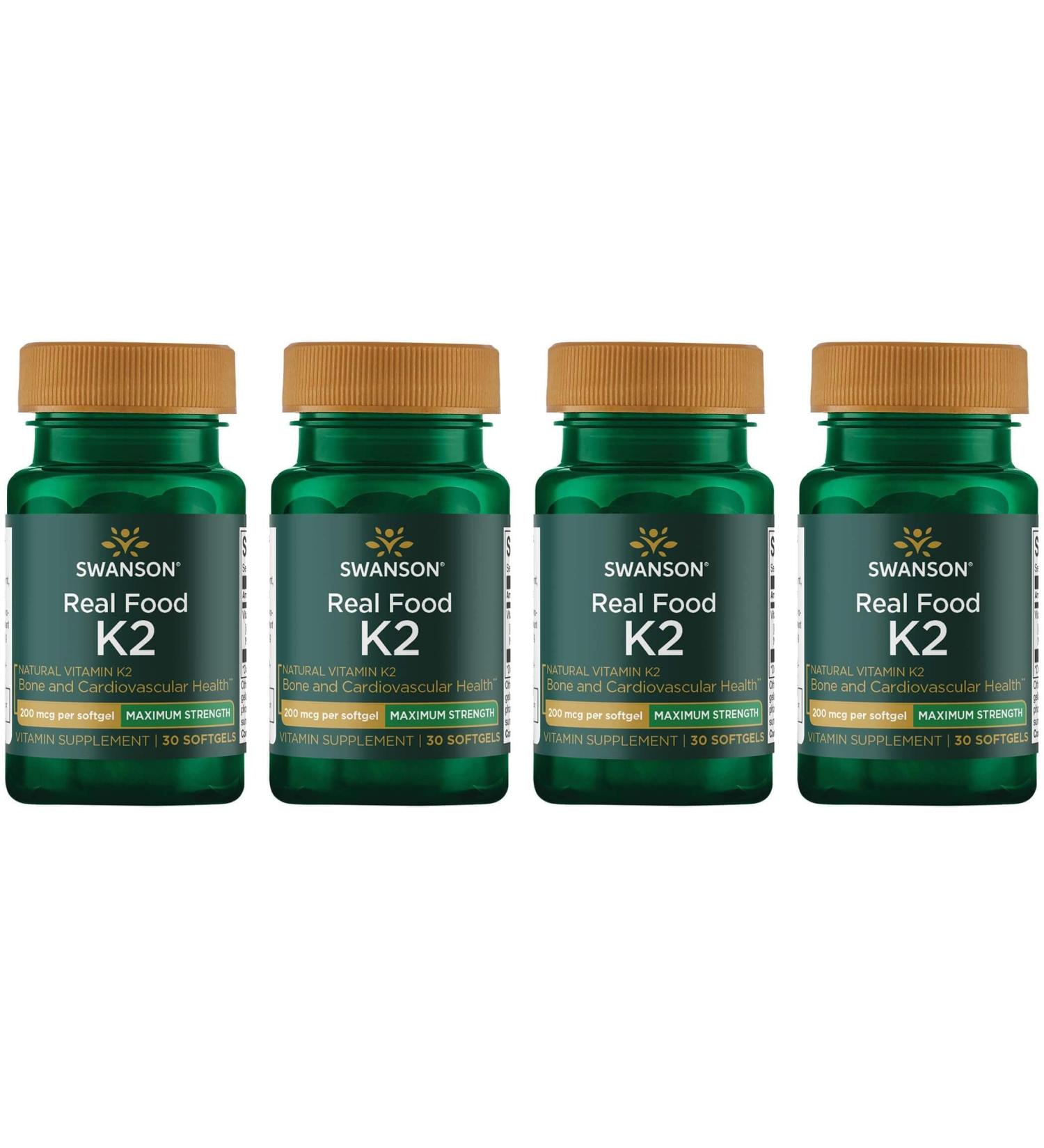 Swanson Maximum Strength Vitamin K2 (Menaquinone-7) 200mcg - 4 Pack | Supports Cardiovascular and Bone Health | Japanese Natto Supplement for Calcium Regulation - Buy Online on GoSupps.com