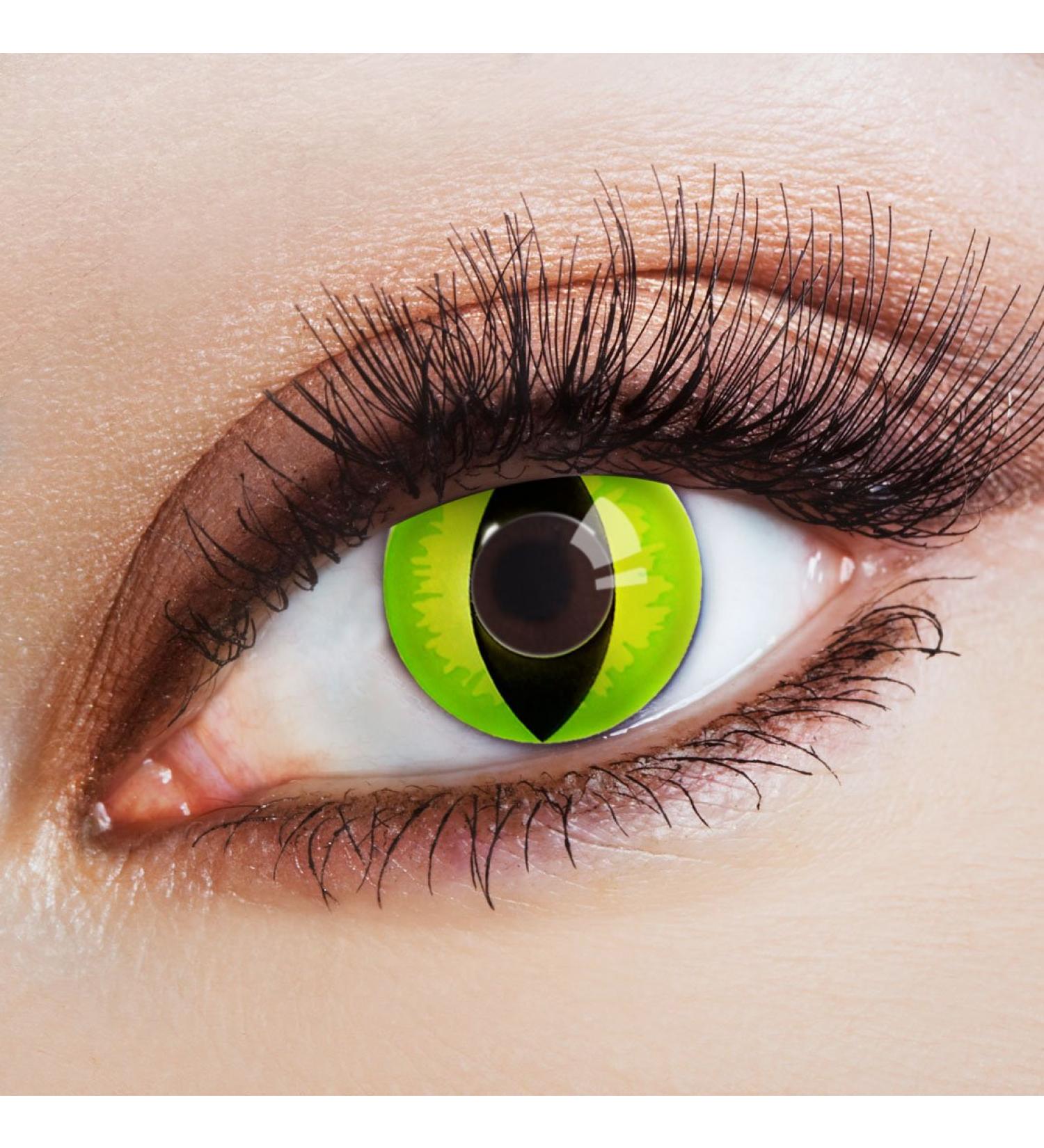 Aricona Poison Green Cat Eye Contact Lenses - Colorful Motif Lenses for Carnival & Costume Parties - 2 Pieces - Buy Online on GoSupps.com