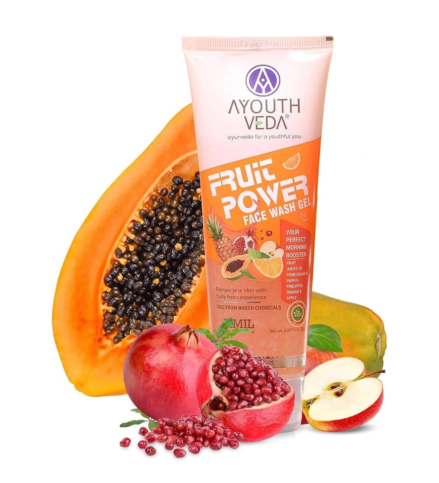 Ayoutthveda Fruit Face Wash Gel - Glowing Skin Vitamin A & C Anti-Oxidants Gentle Exfoliating Cleanser for All Skin Types - 100ml - Buy Online on GoSupps.com