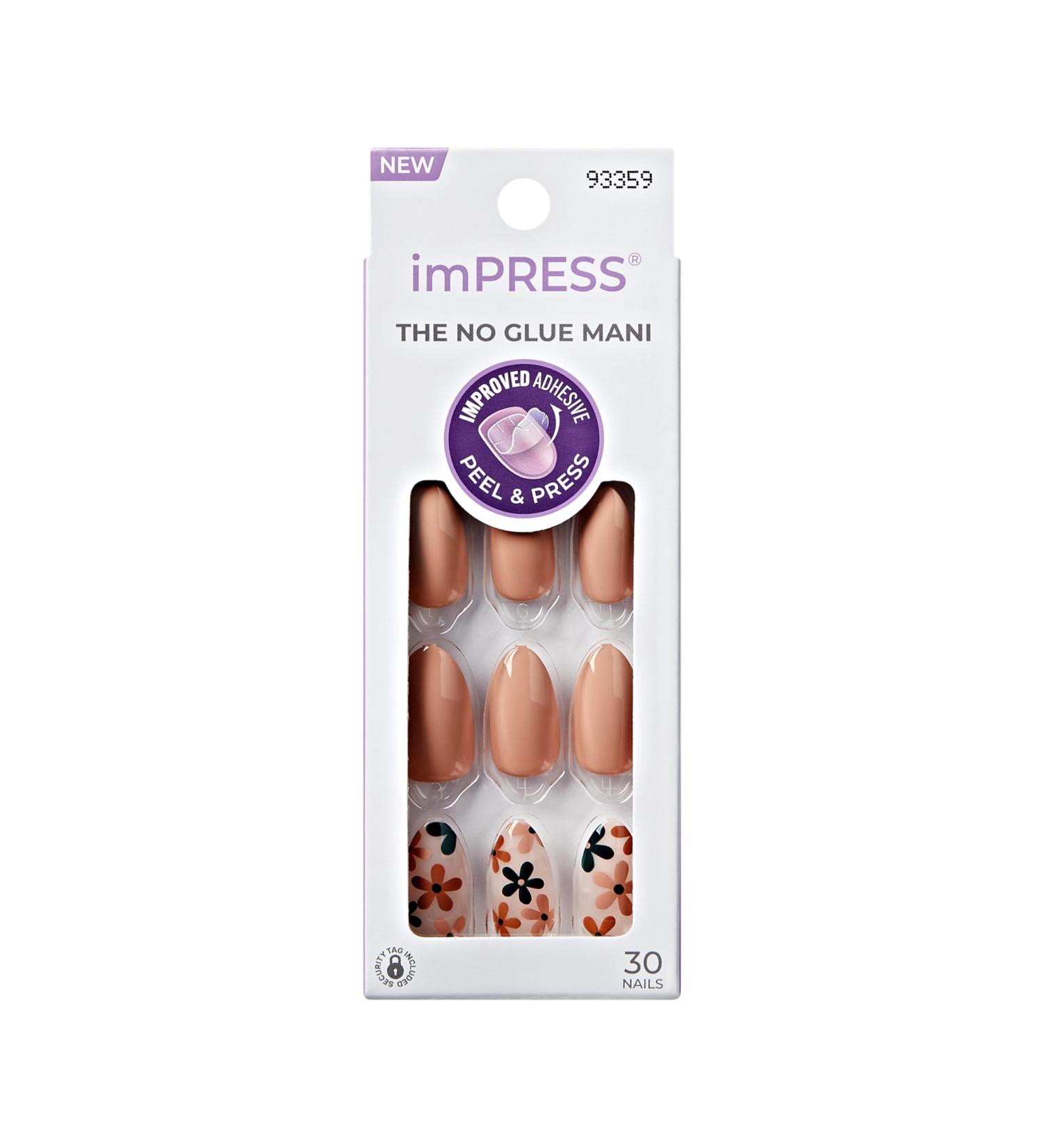 KISS imPRESS No Glue Mani Press-On Nails - As It Was Design Medium Almond Shape Neutral/Green - 30 Nails & Accessories Included Perfect for International Shipping - Buy Online on GoSupps.com