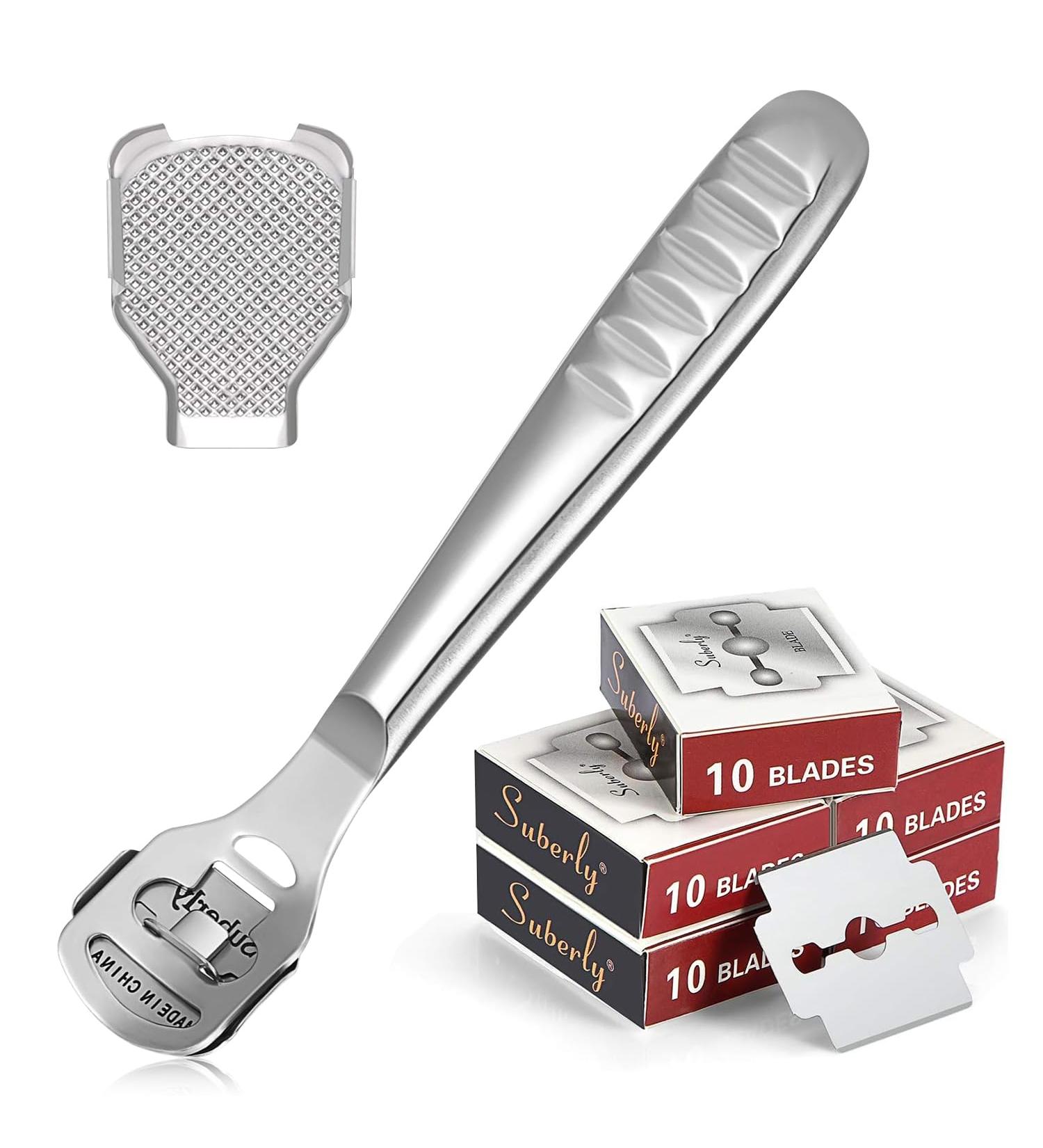 Folklyzo 52 Pieces Foot Shaver Callus Remover Callus Shaver Pedicure Tools Foot Care Hard Skin Remover for Hand Feet with 50 Blades 1 Stainless Steel Callus Shaver and 1 Foot File (Stainless Steel) - Buy Online on GoSupps.com