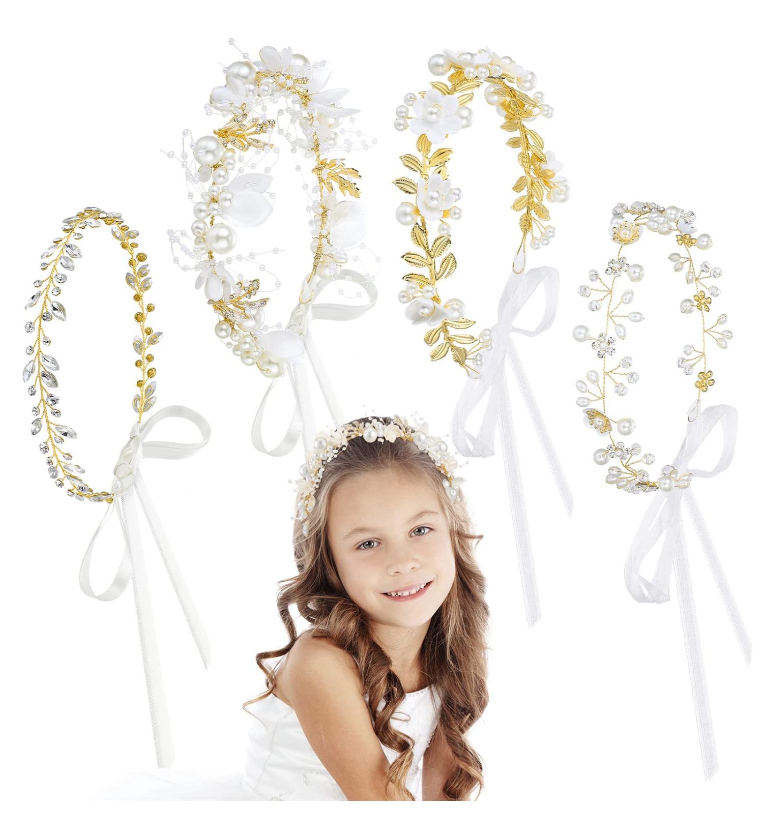 Bencailor Flower Girl Headband Set - Pearl Rhinestone Bridal Hair Accessories - Buy Online on GoSupps.com