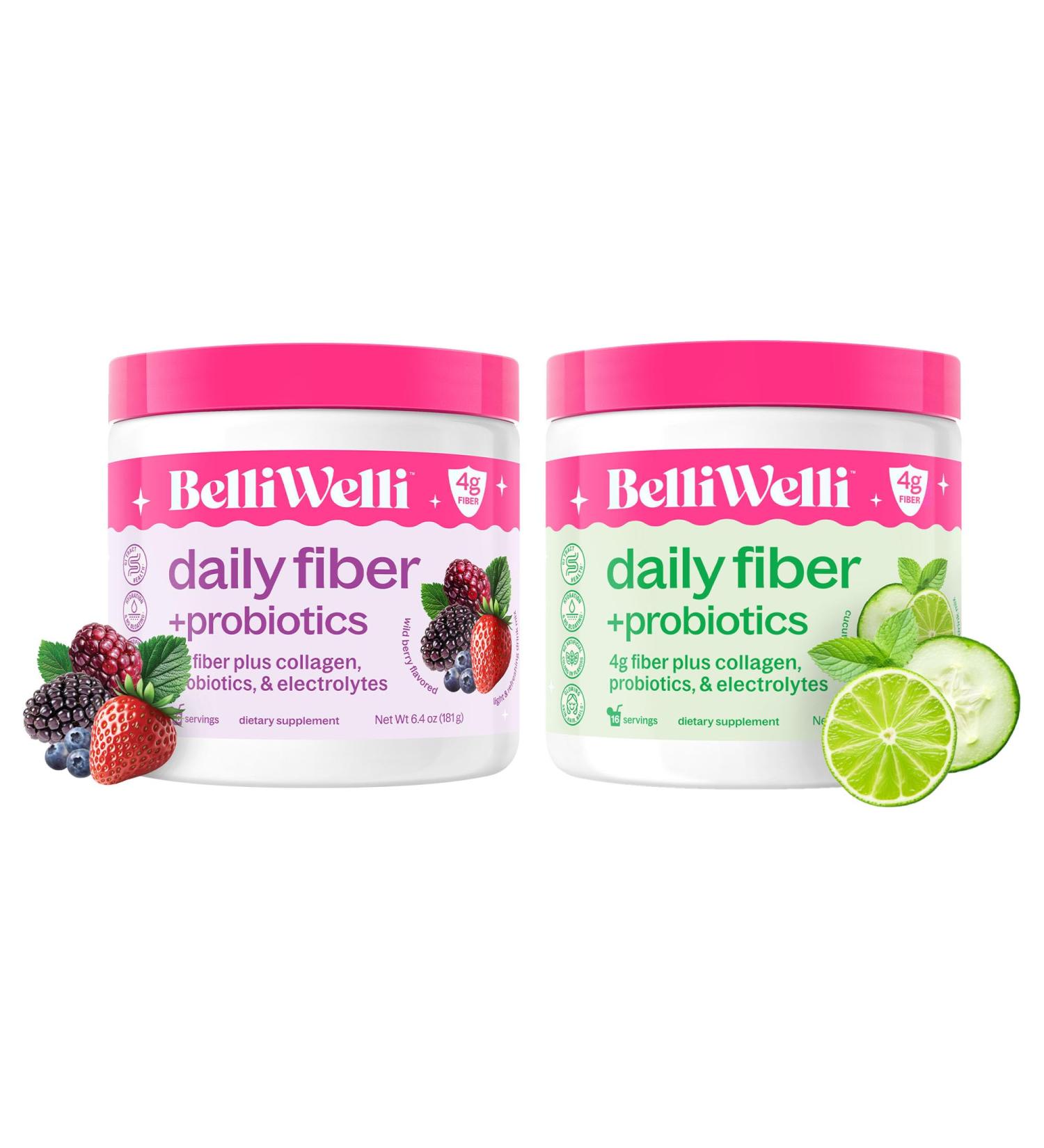 Daily Fiber Supplement Bundle with Collagen Probiotics & Electrolytes - Supports Digestive Health Regularity and Skin Health Cucumber Lime Mint & Wild Berry Flavors 32 Servings Total - Buy Online on GoSupps.com