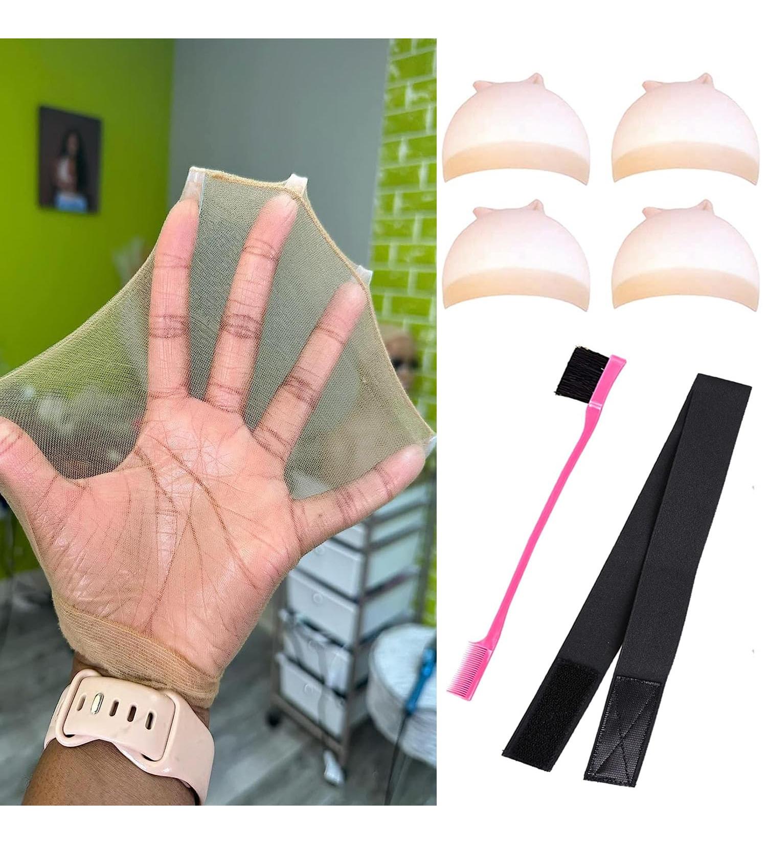 4pcs HD Wig Caps + 1 Elastic Band + 1 Hair Edges Brush Set | Invisible Stretchy Caps for Lace Front Wigs - Buy Online on GoSupps.com