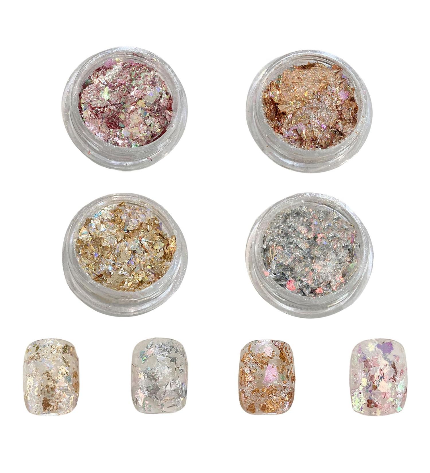 Nail Glitter Sequins 4 Jars Opal Nail Flakes Holographic Gold Irregular Paillette Iridescent Powder Nail Foil for DIY Nail Art Decoration Shining Flakes (A 4 Jars) - Buy Online on GoSupps.com