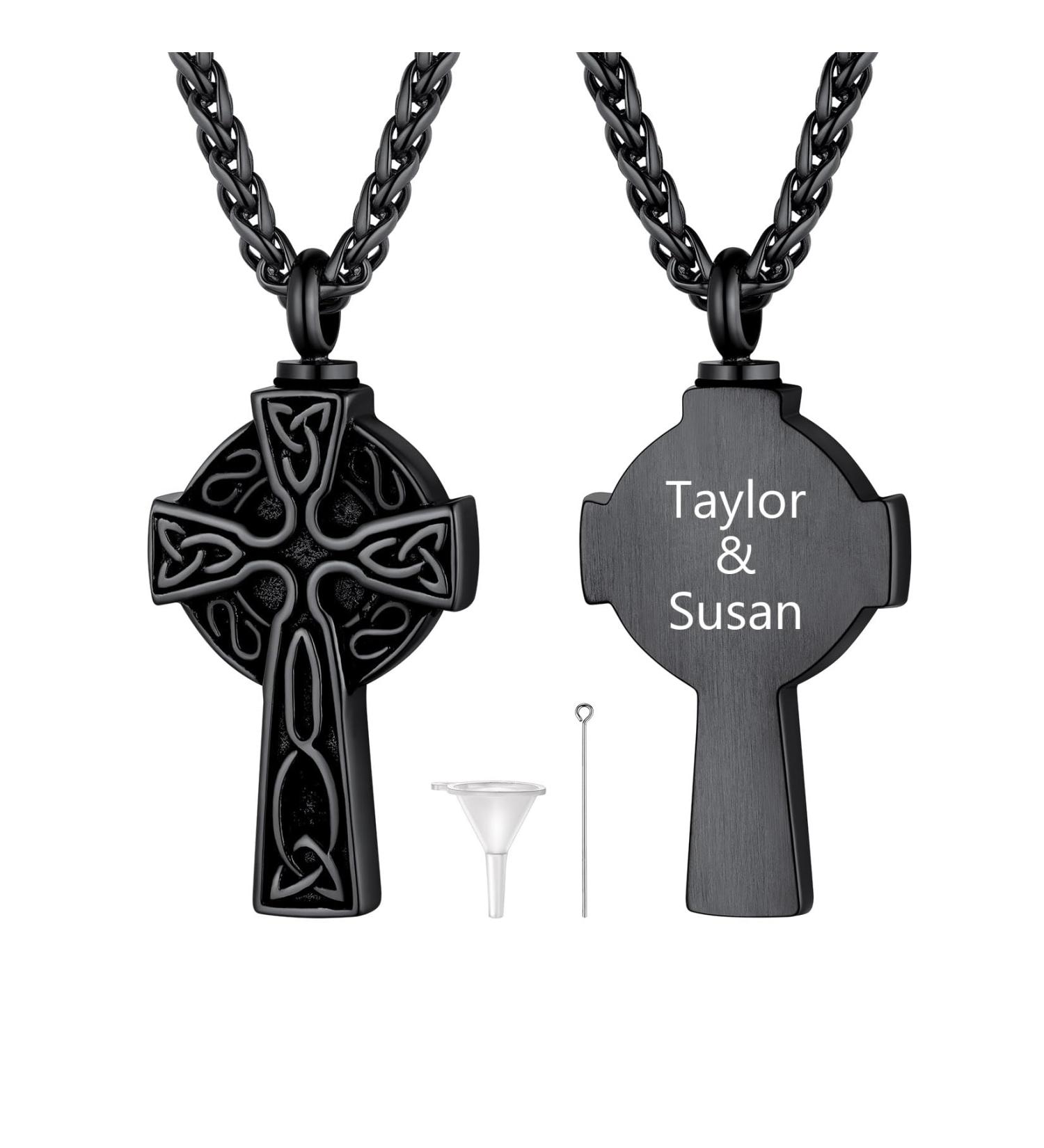 U7 Women s Cremation Urn Necklace - Celtic Knot Dog Feet Wings Crucifix - Stainless Steel Cylinder Pendant for Ashes - Adjustable Memorial Jewelry - Buy Online on GoSupps.com