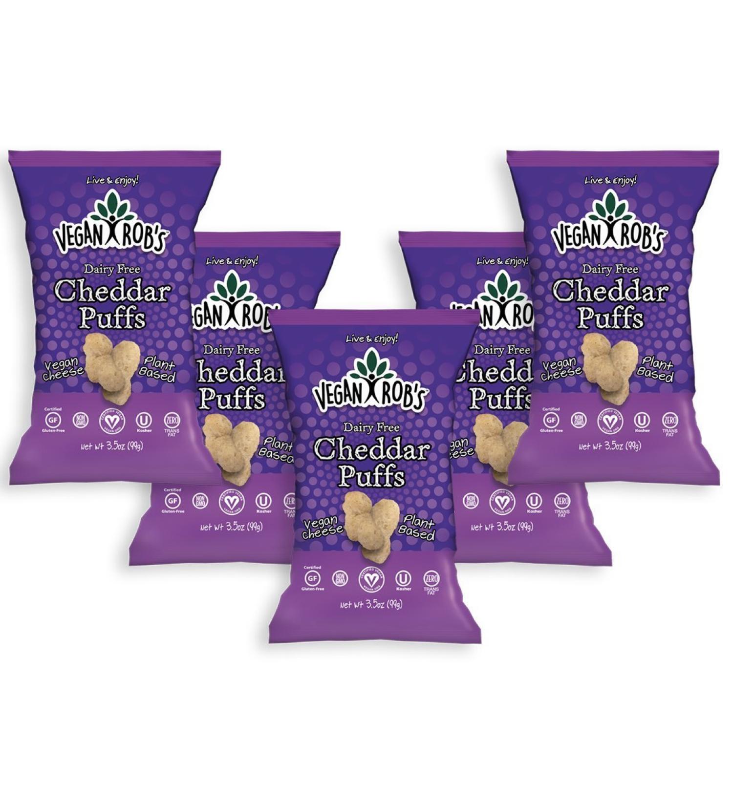Vegan Rob's Plant Based Dairy Free Cheddar Puffs Certified Gluten Free Kosher(OU) Kosher 3.5 oz - 5 pack 5-pack