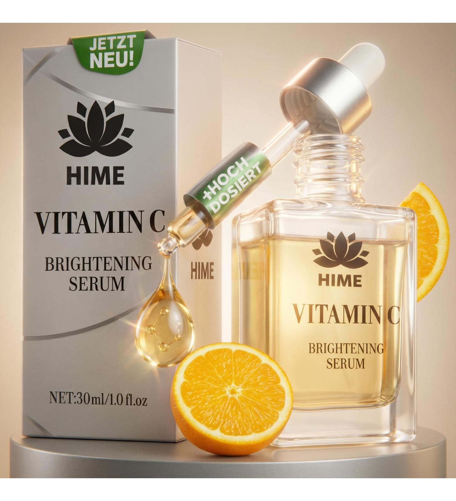 S rum vitamine C 15 % hautement dos Formule anti- ge avec acide f rulique aloe vera et acide hyaluronique | R duction des rides booster hydratant pour peaux sensibles Sans additifs bio | Hime  - Buy Online on GoSupps.com