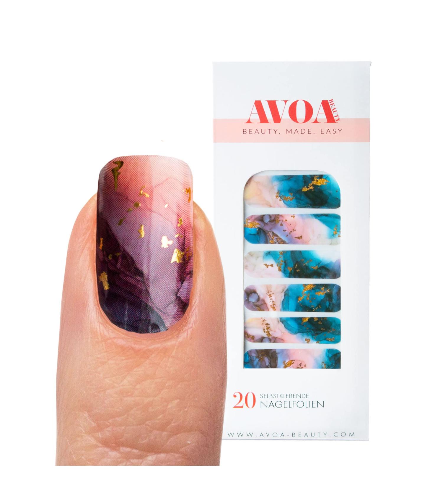 Avoa Beauty Nail Film - Romancing the Stone | Semi-Transparent Marble Nail Art Design | 20 Long-Lasting Self-Adhesive Wraps in Pink Blue Green Gold - Buy Online on GoSupps.com