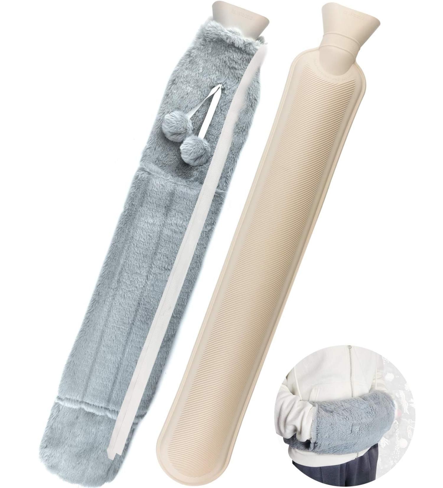 Monkrict 2L Long Hot Water Bottle - Soft Fluffy Design for Neck, Back, Legs & Shoulders - 72x12cm Dark Grey - Perfect Gift for Thanksgiving & Christmas - Buy Online on GoSupps.com
