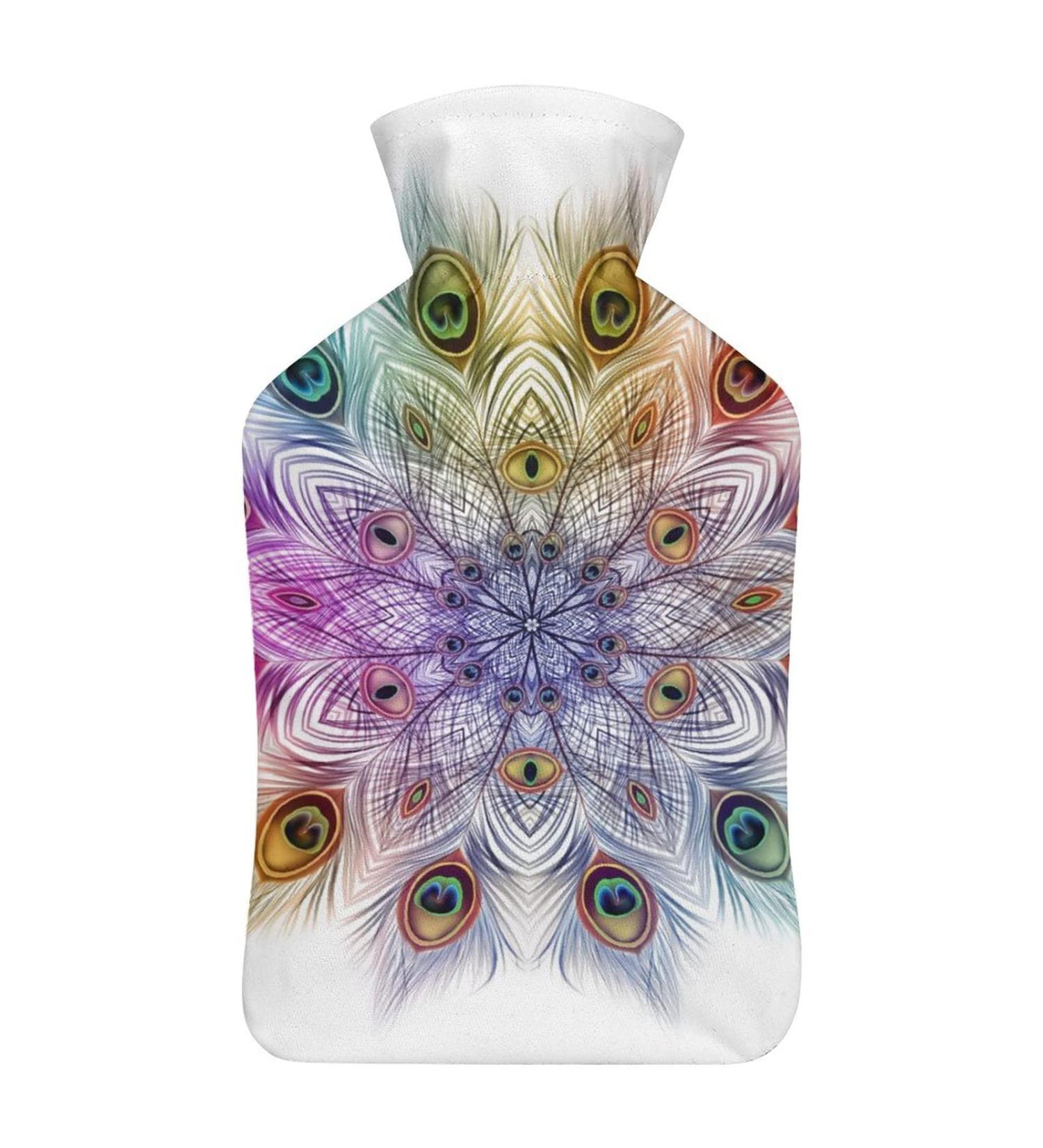 Peacock Feathers Hot Water Bottle - Colorful Rubber Pain Relief Bag for Cramps & Foot Warmer - Hot & Cold Therapy - Buy Online on GoSupps.com
