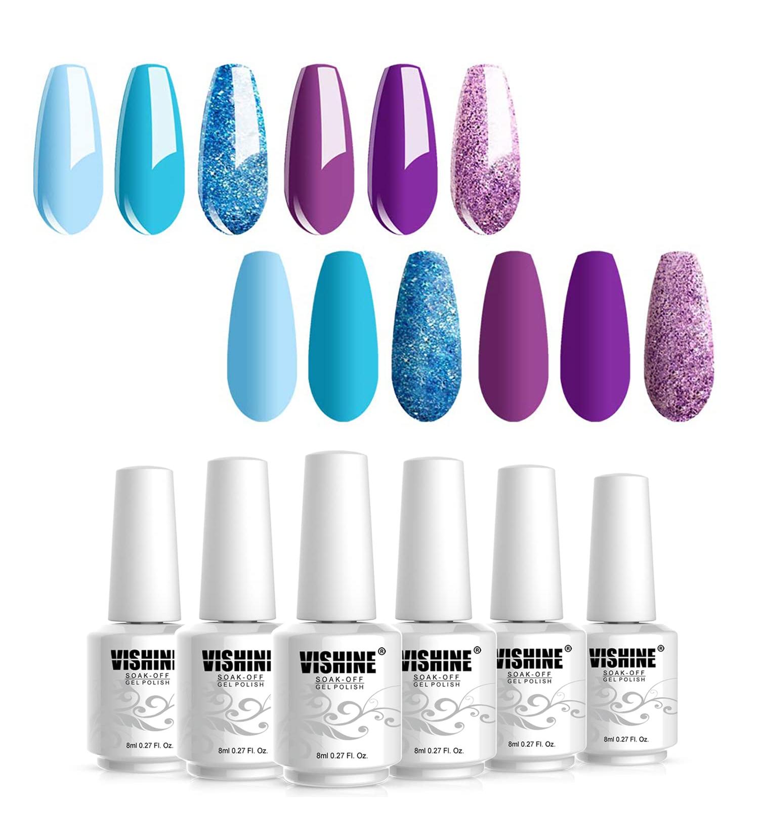 Vishine Gel Nail Polish Set of 6 Blue Purple Glitter Series Nail Polish Kit Soak Off UV Gel Nail Lacquer Nail Art Manicure Starter Set - Buy Online on GoSupps.com