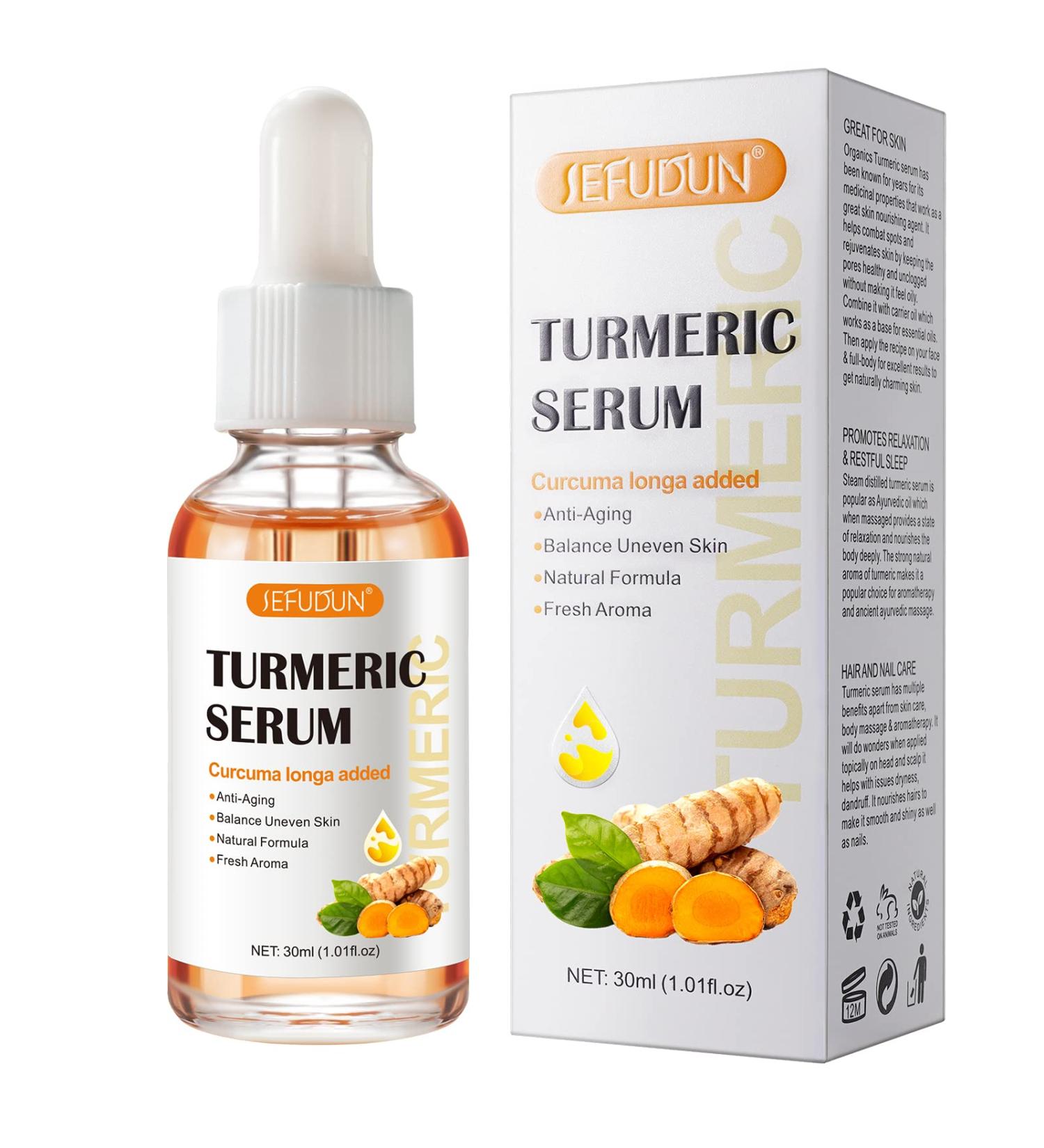 Turmeric Serum for Dark Spots Natural Turmeric Skin Brightening Serum Dark Spot Remover for face - Cleanses Skin Fights Acne Evens Tone Hair Growth (30ML) - Buy Online on GoSupps.com